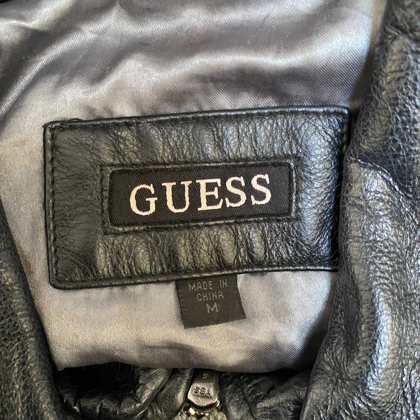 Guess Leather Biker Jacket Womens Medium Black Fully Lined Collared Full Zip