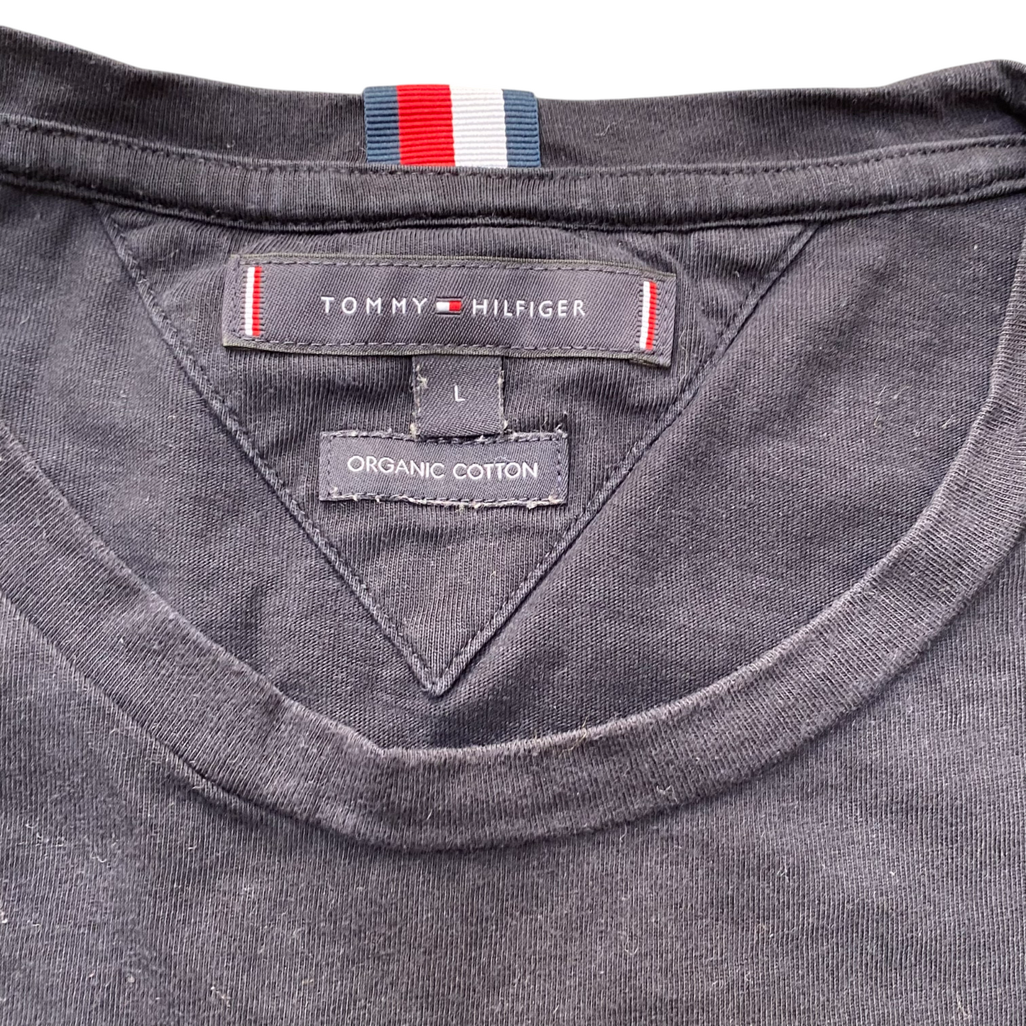 Tommy Hilfiger T Shirt Mens Large Blue Flag Stripe Short Sleeve Crewneck Tee