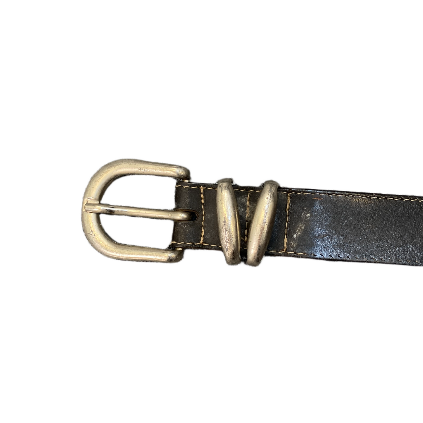 Waist Belt Mens Black Leather Double Keeper Loops Silver Pin Buckle 41 inches