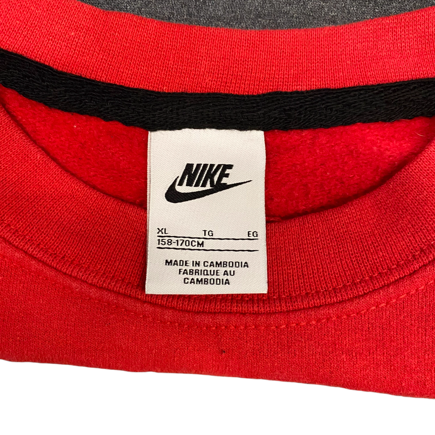 Nike Reworked Sweatshirt Mens XL Red Grey Embroidered Spellout Logo Vintage Y2K