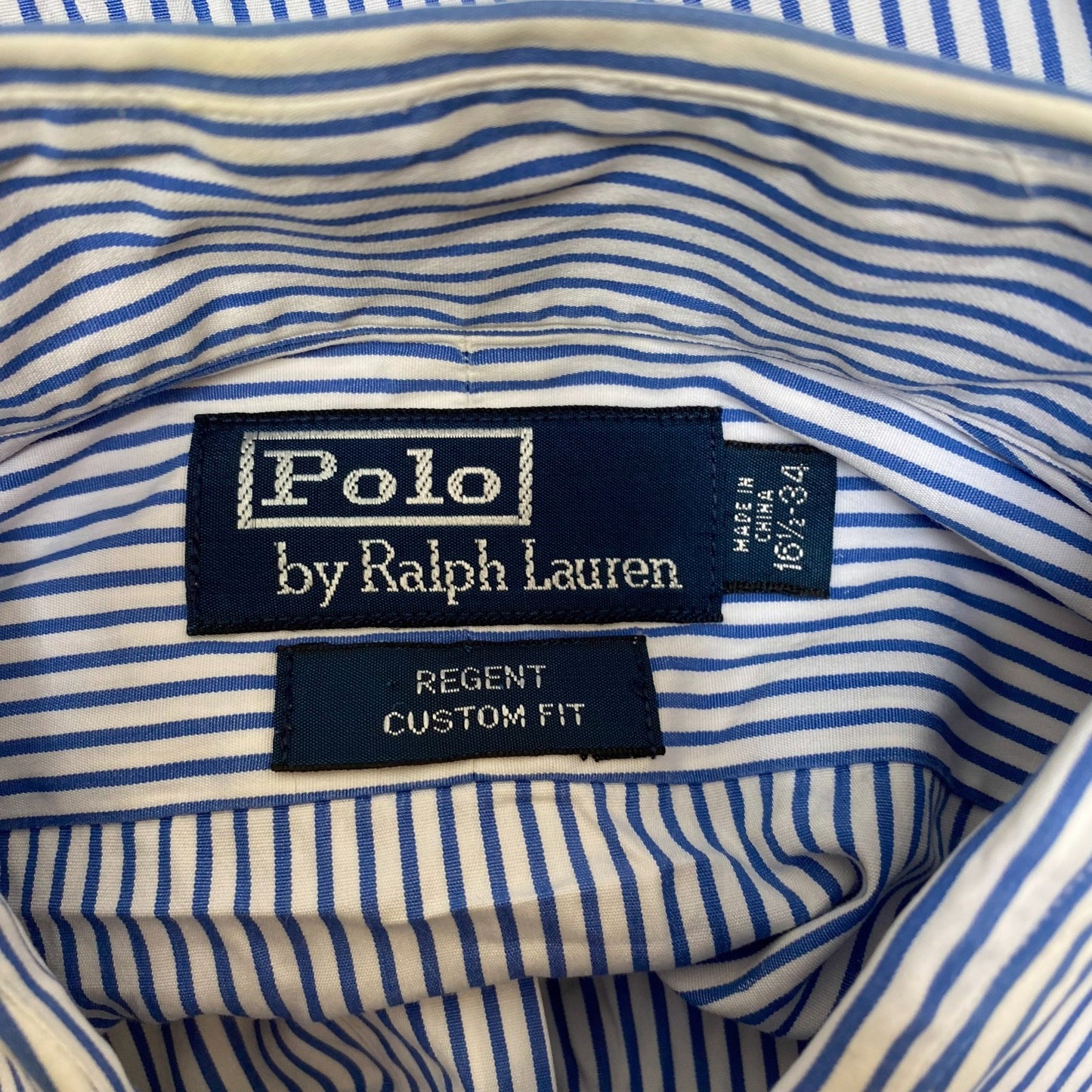 Polo Ralph Lauren Formal Shirt Mens L White Blue Striped Regent Custom Fit
