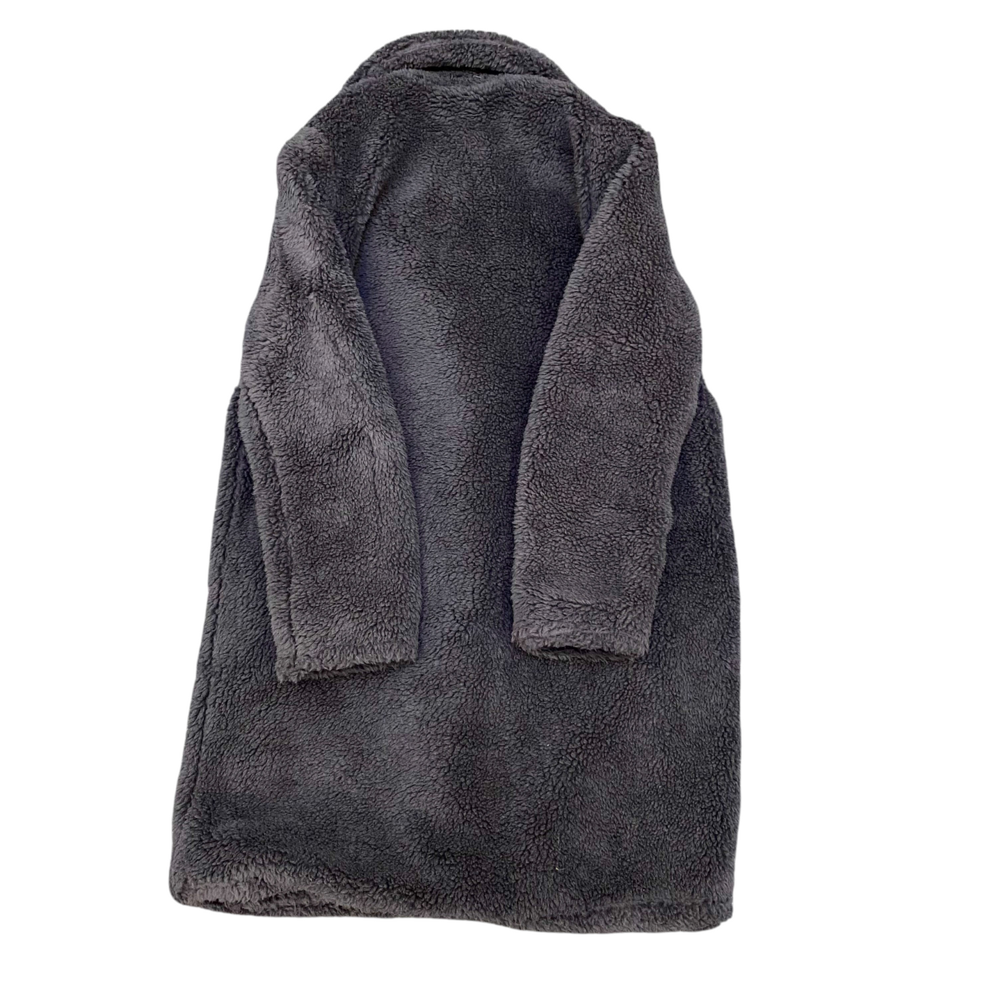 Page One Faux Fur Teddy Coat Womens L Grey Long Sleeve Notch Lapel Button Front