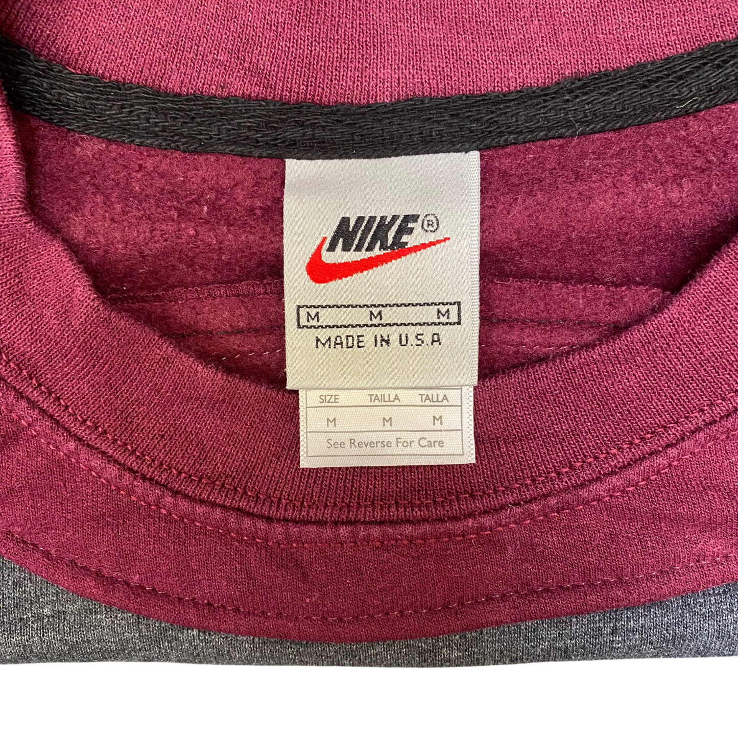 Nike Reworked Sweatshirt Mens Medium Grey Red Embroidered Spell Out Logo