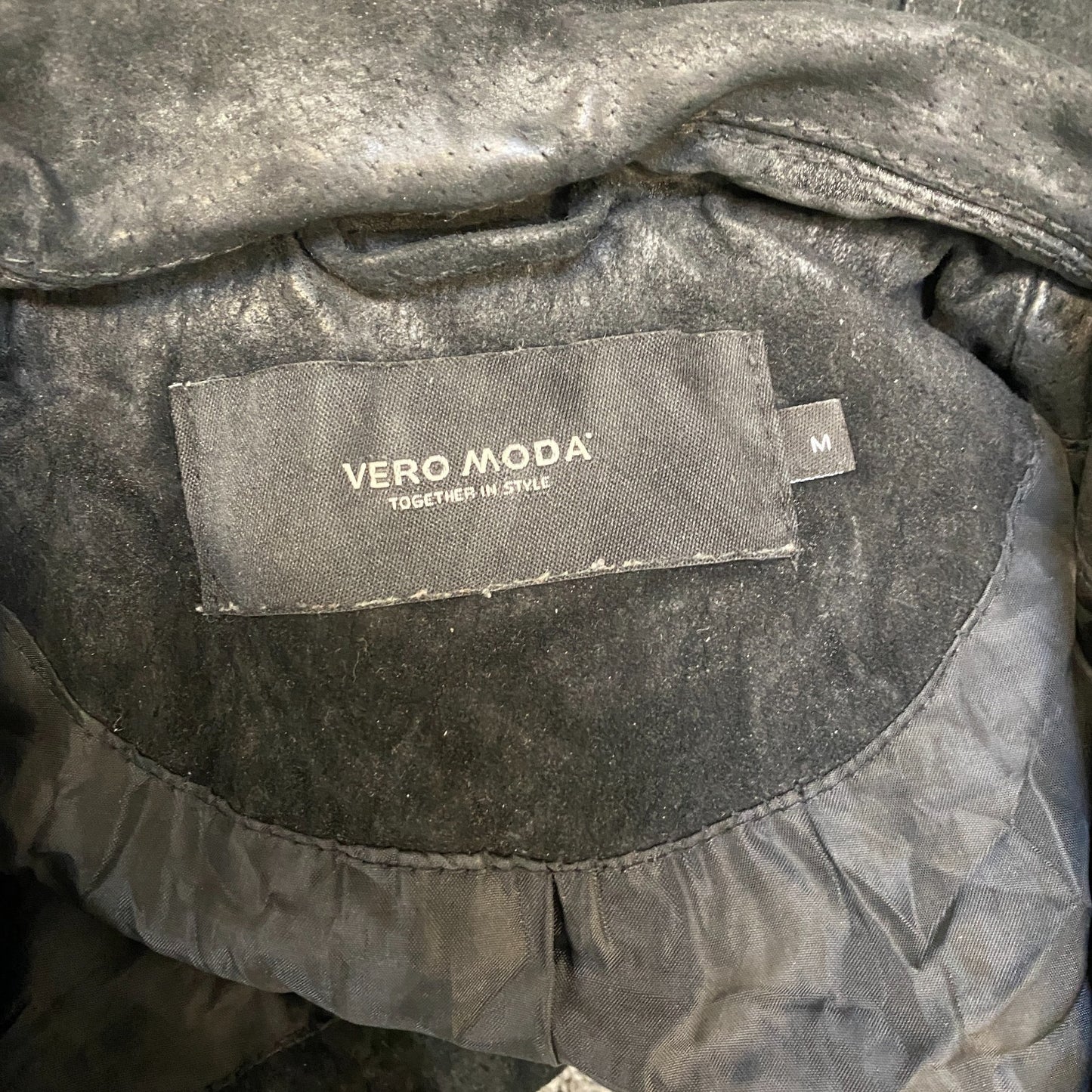 Vero Moda Suede Leather Motorcycle Jacket Womens Medium Black Asymmetrical Zip