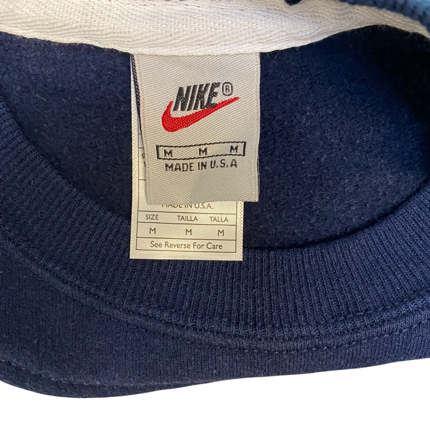 Nike Reworked Sweatshirt Mens M Navy Aqua Embroidered Spellout Logo Vintage Y2K