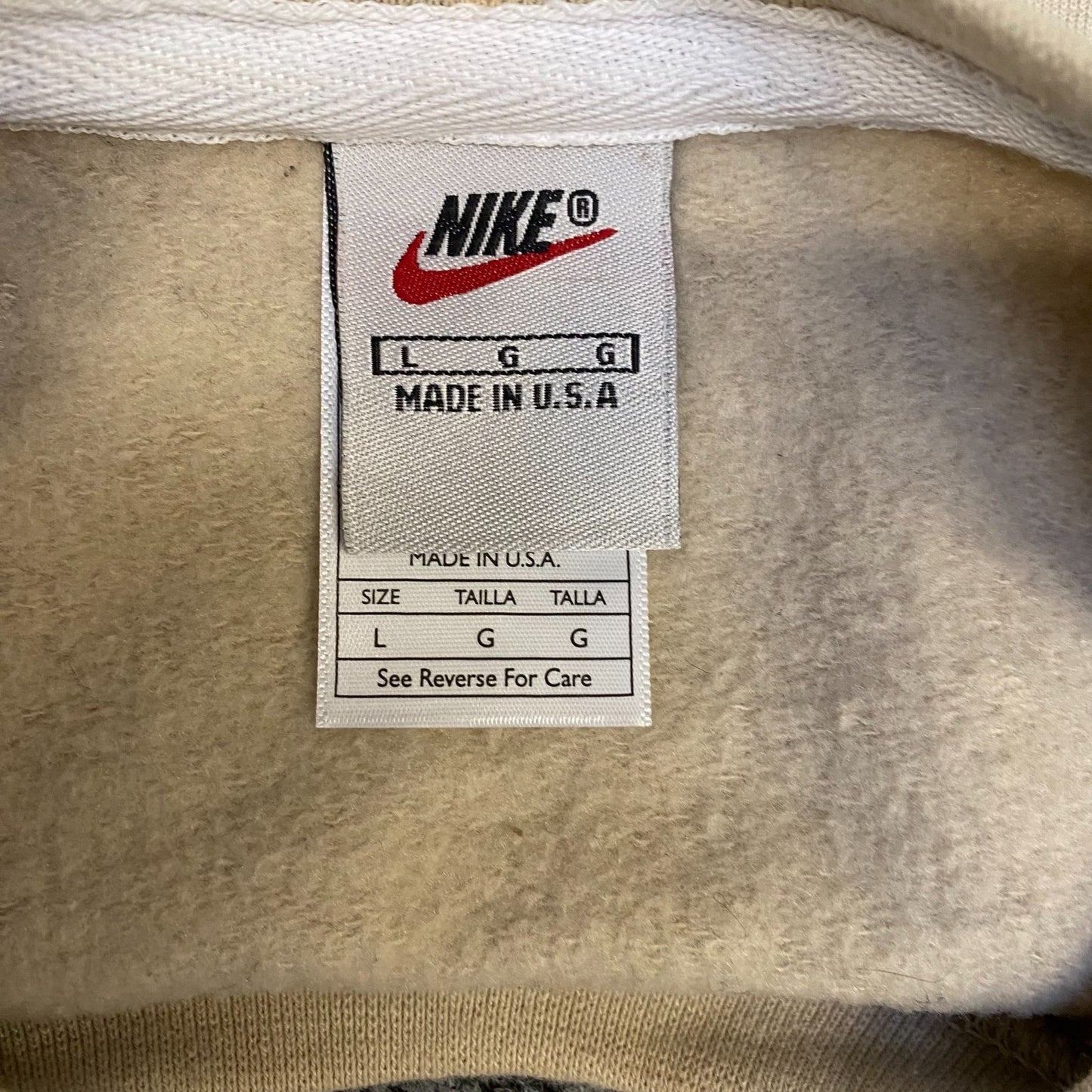 Nike Reworked Sweatshirt Mens Large Cream Grey Embroidered Spellout Logo Vtg Y2K