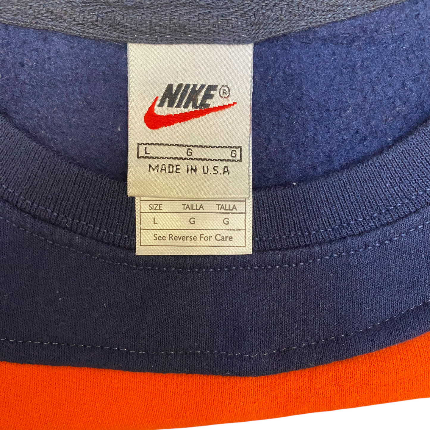 Nike Reworked Sweatshirt Men L Orange Navy Embroidered Spellout Logo Vintage Y2K
