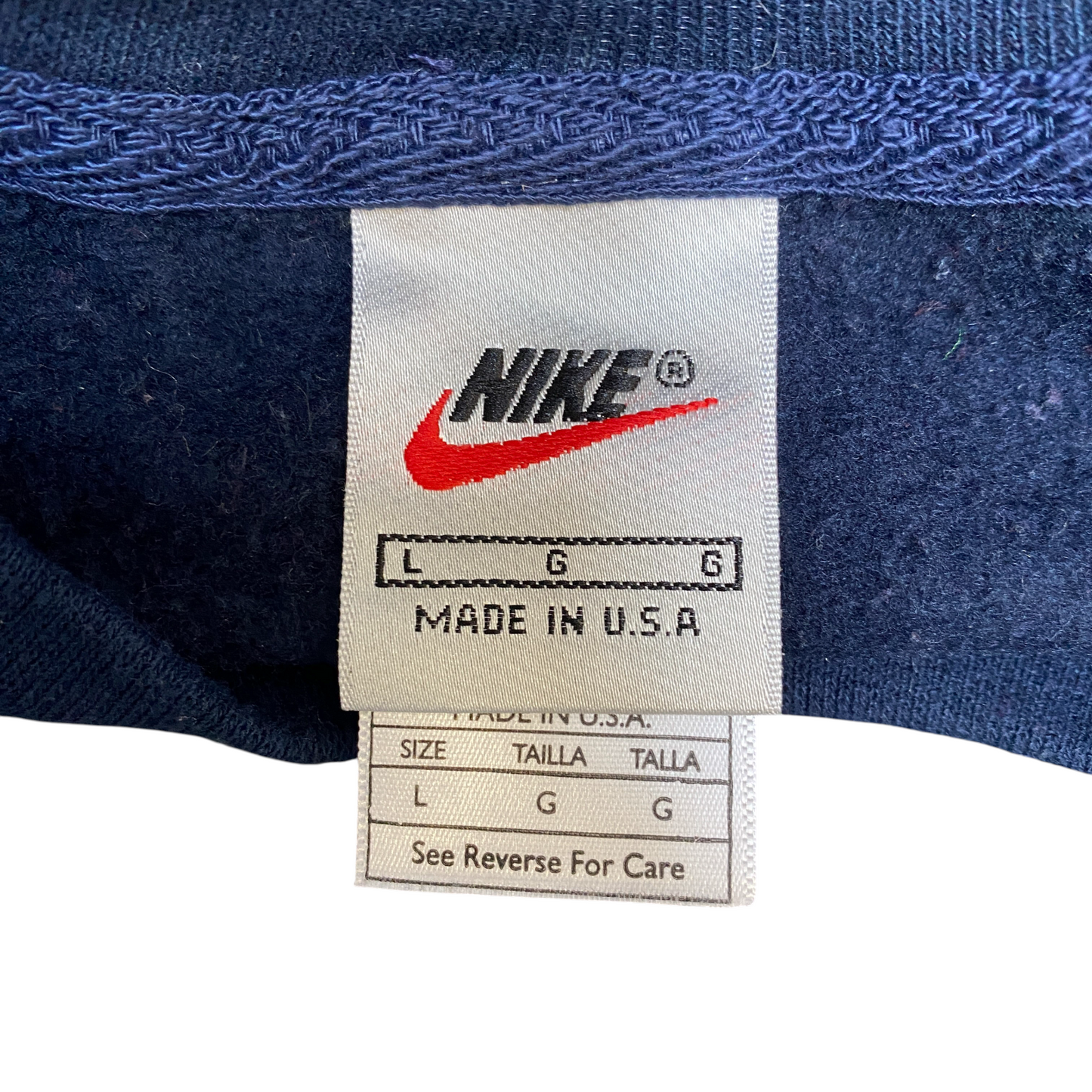 Nike Reworked Sweatshirt Mens Large Navy Beige Embroidered Spellout Logo Vtg Y2K