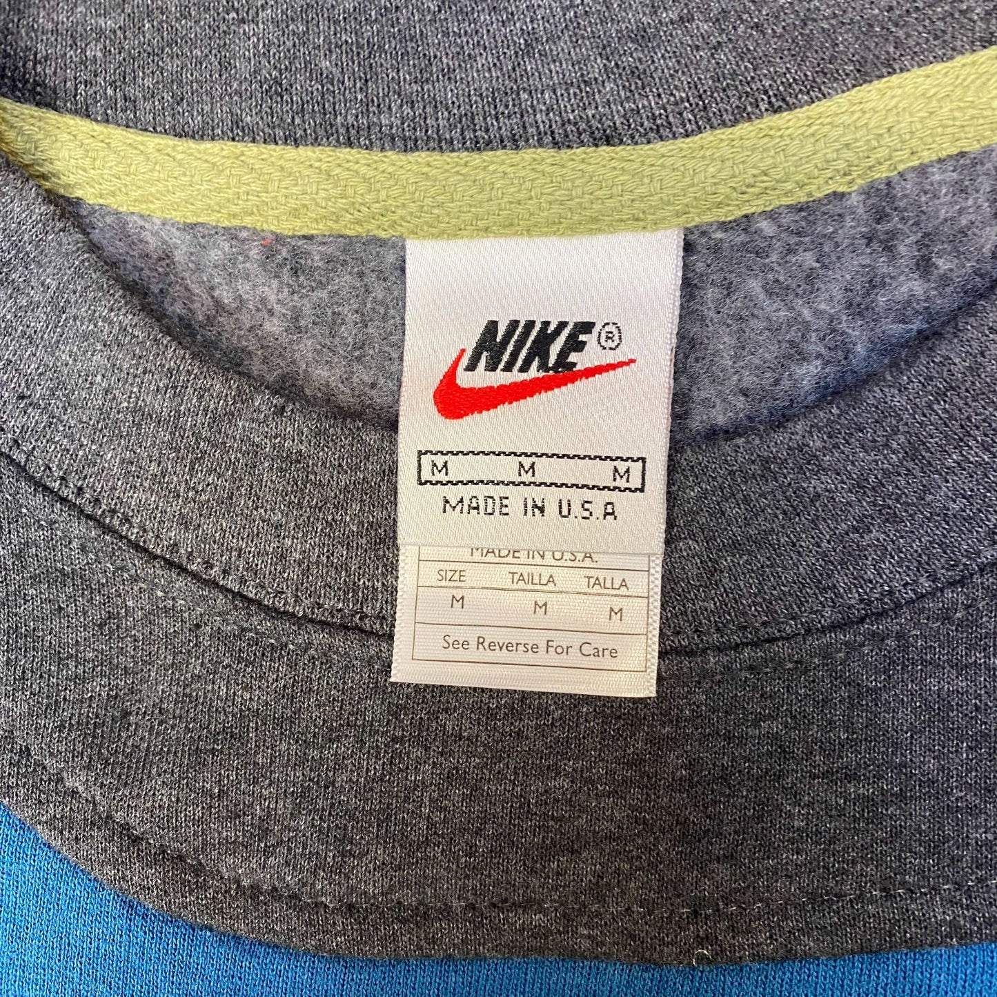 Nike Reworked Sweatshirt Mens Medium Blue Grey Embroidered Spell Out Logo