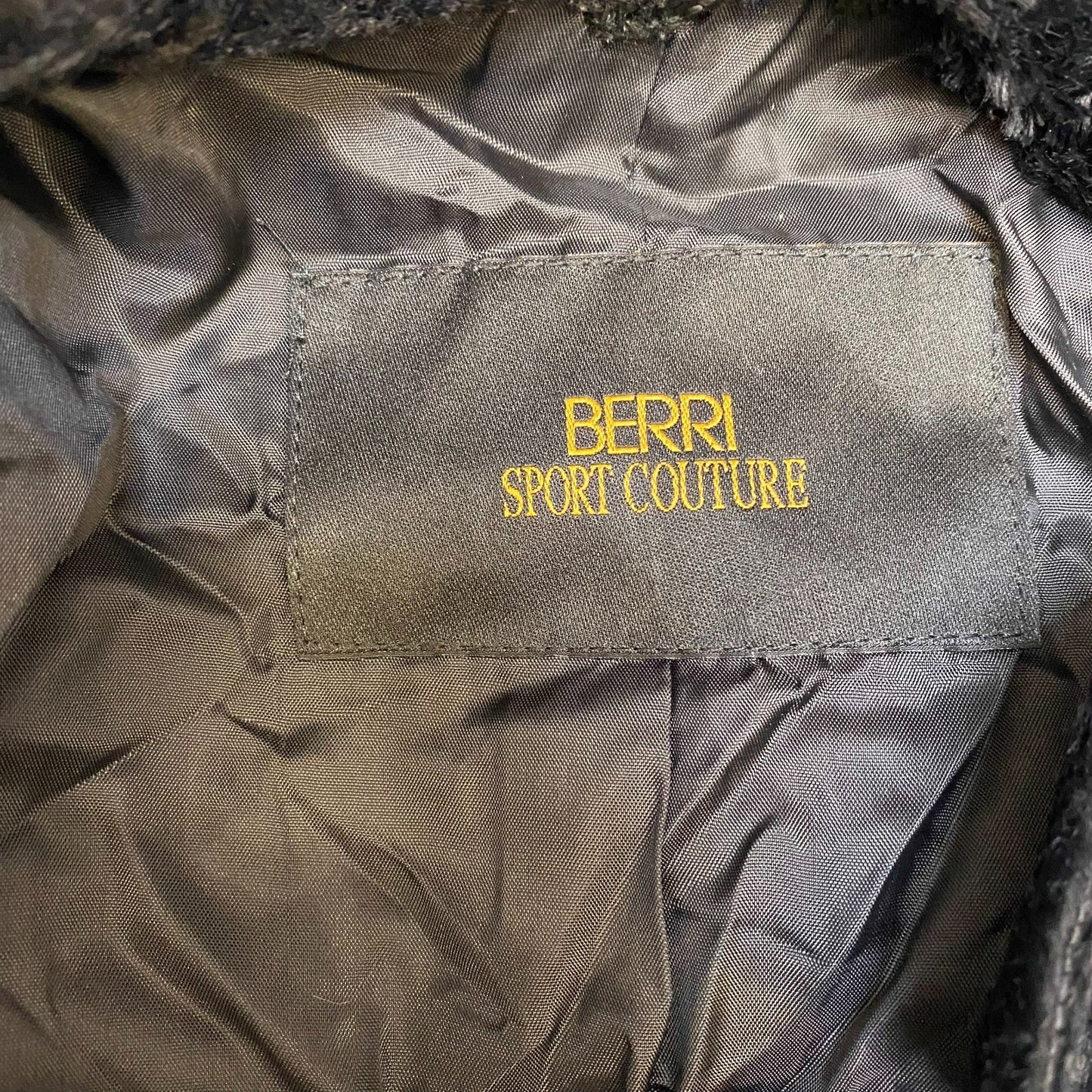 Berri Couture Faux Fur Blazer Jacket Womens Large Black Notch Lapel Button Front