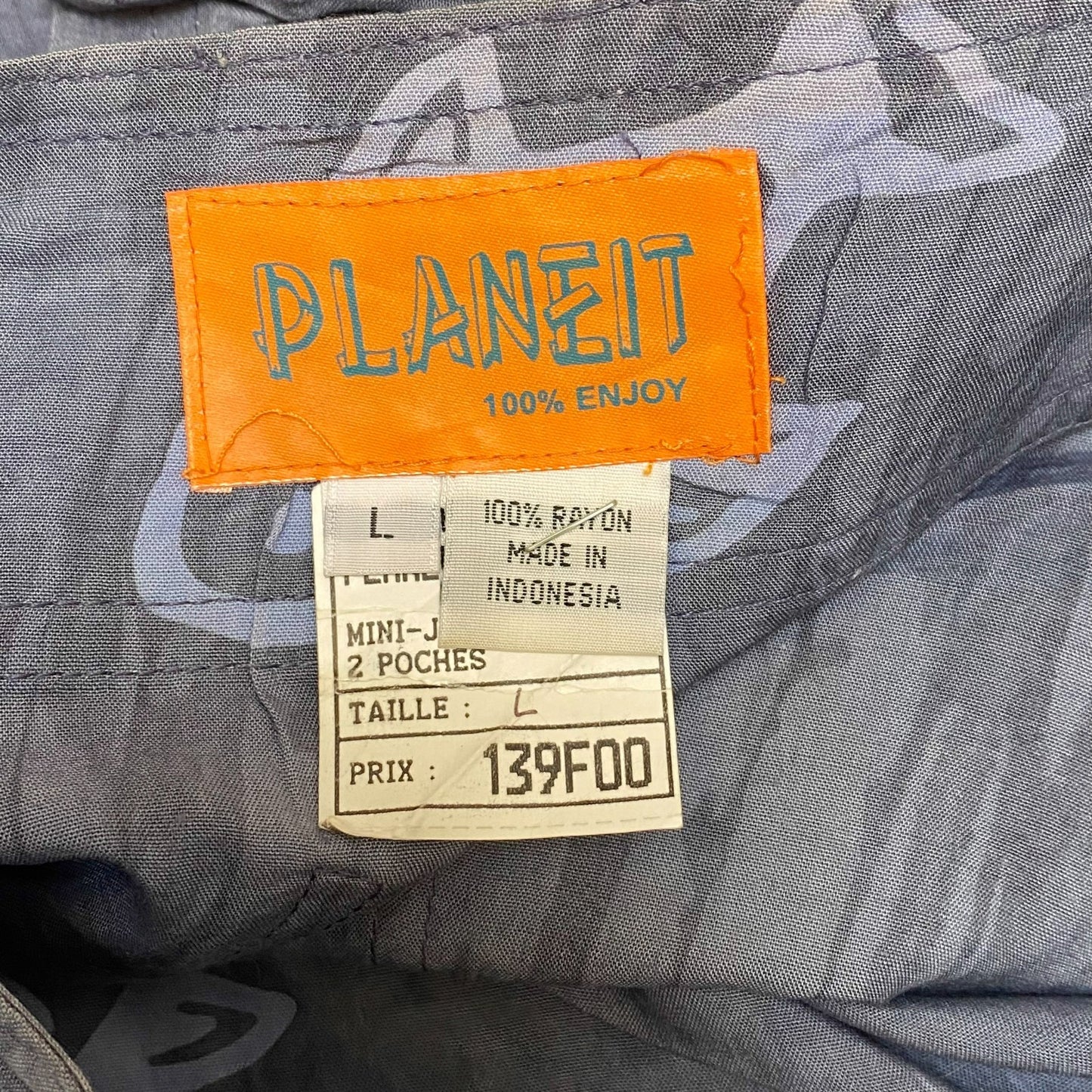 Planeit Mini Skirt Womens L Grey White Allover Fish Print Rayon Button Front
