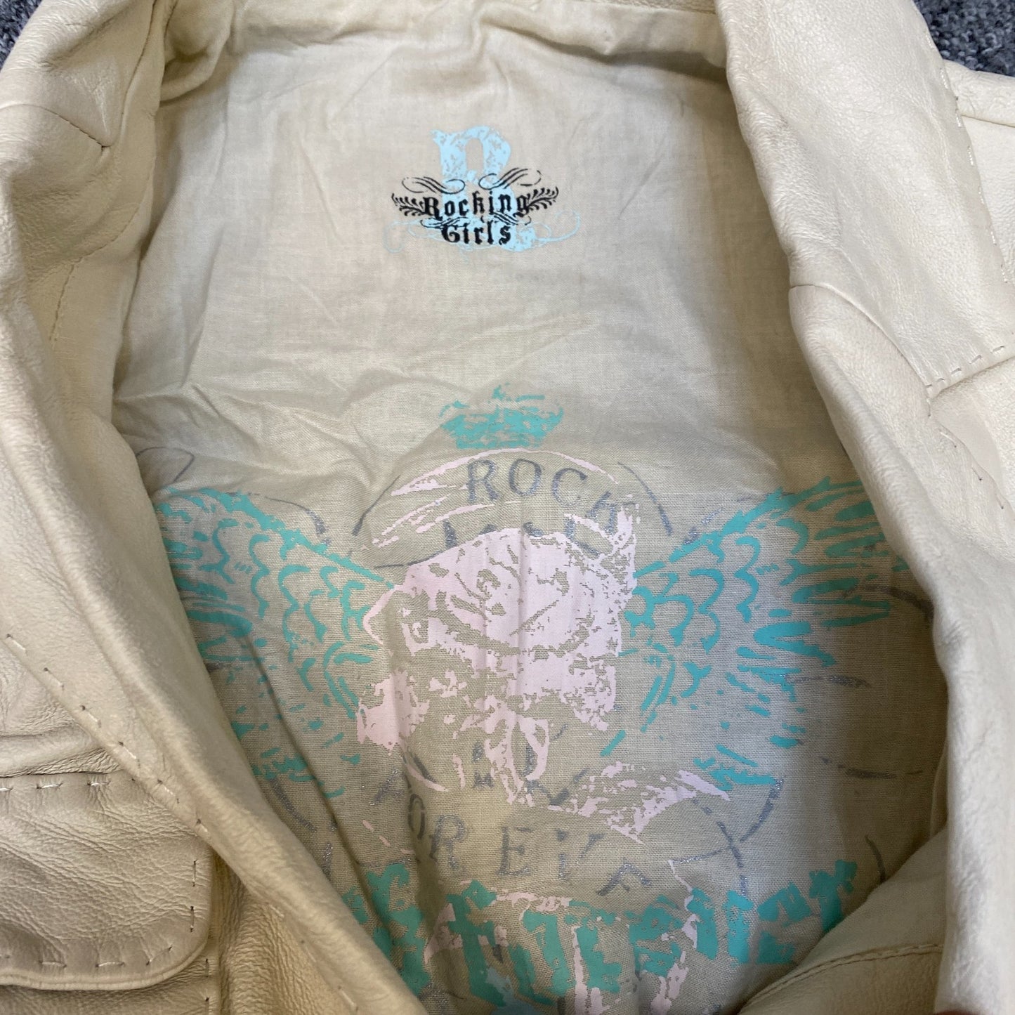 Rocking Genuine Leather Blazer Jacket Girls M Beige Notch Lapel Single Breasted