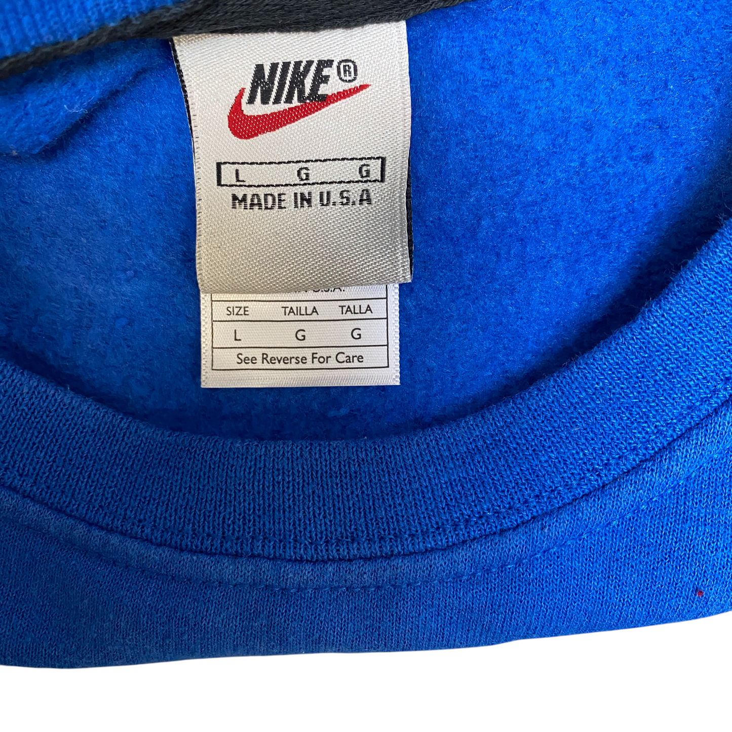 Nike Reworked Sweatshirt Mens L Blue Beige Embroidered Spellout Logo Vintage Y2K