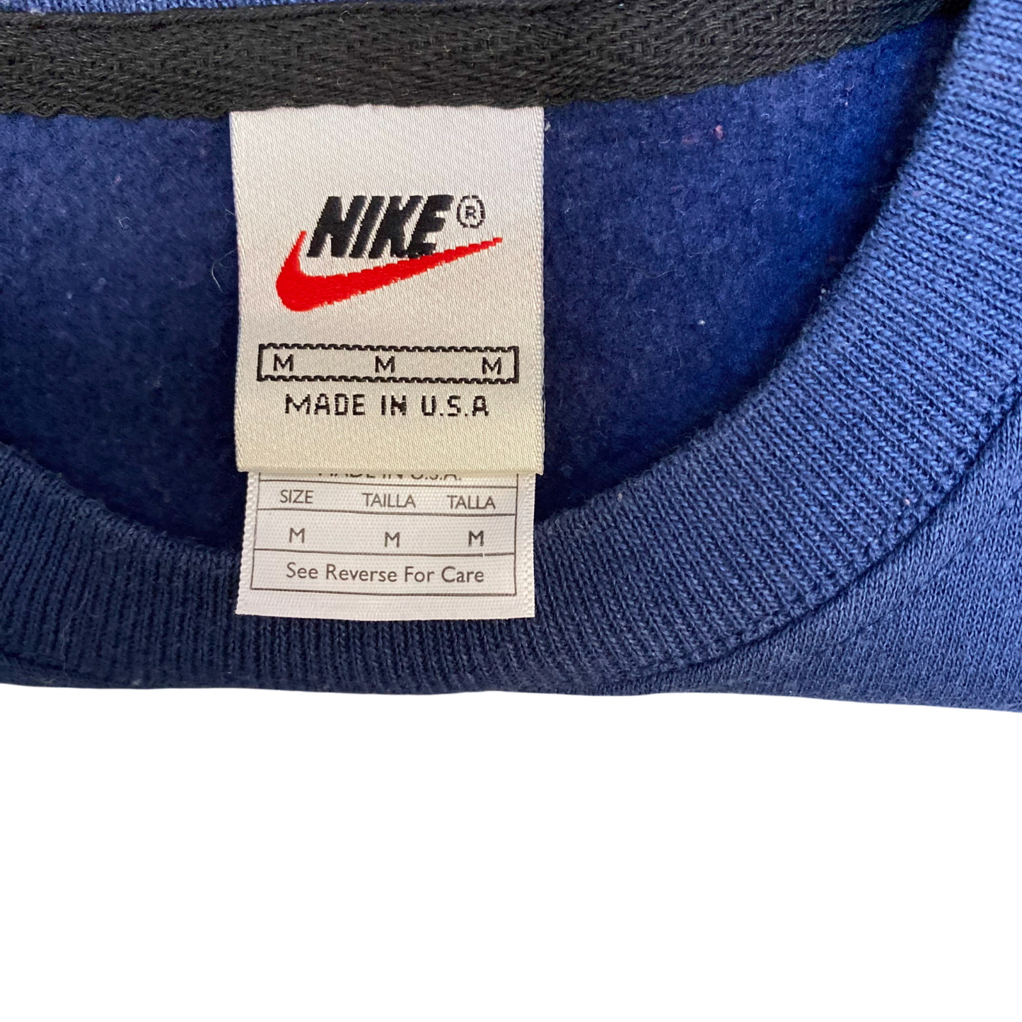 Nike Reworked Sweatshirt Mens Medium Blue Brown Embroidered Spell Out Logo