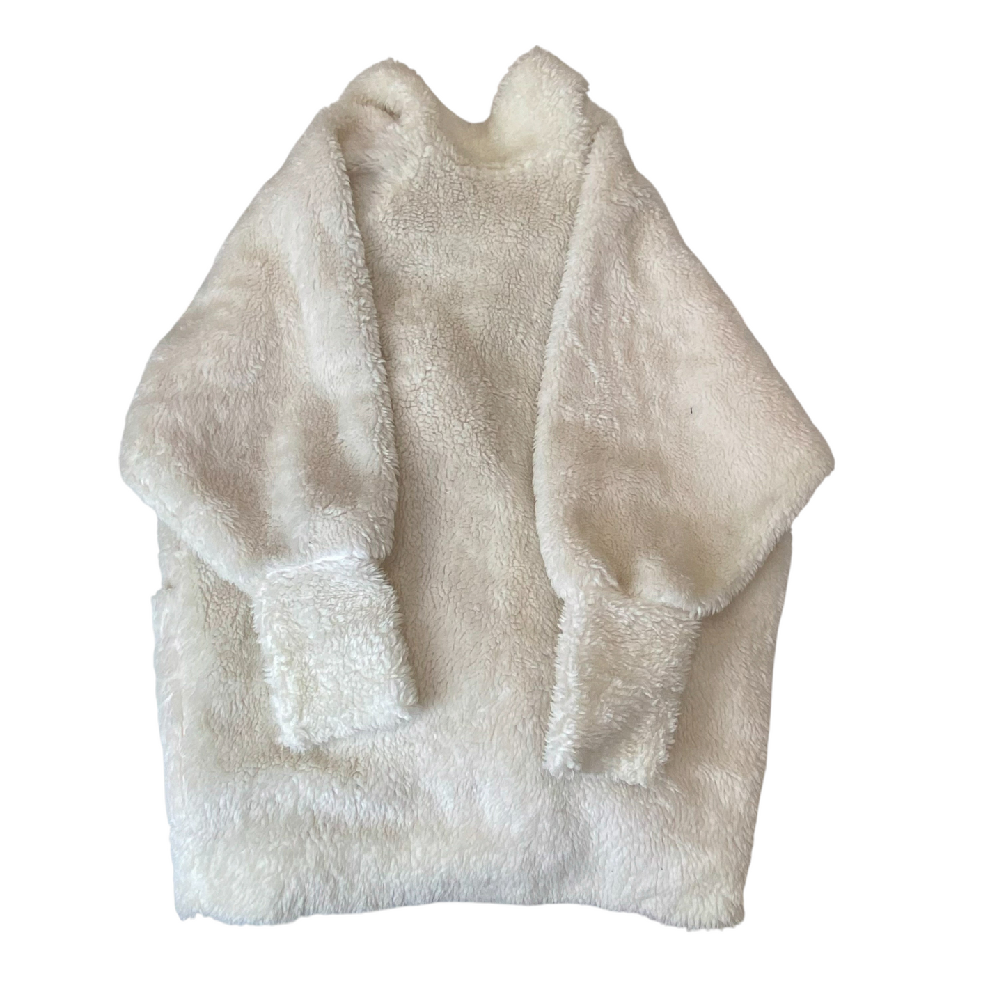 Coat Womens XL White Sherpa Fleece Pockets Long Sleeve Notch Collar Button Front