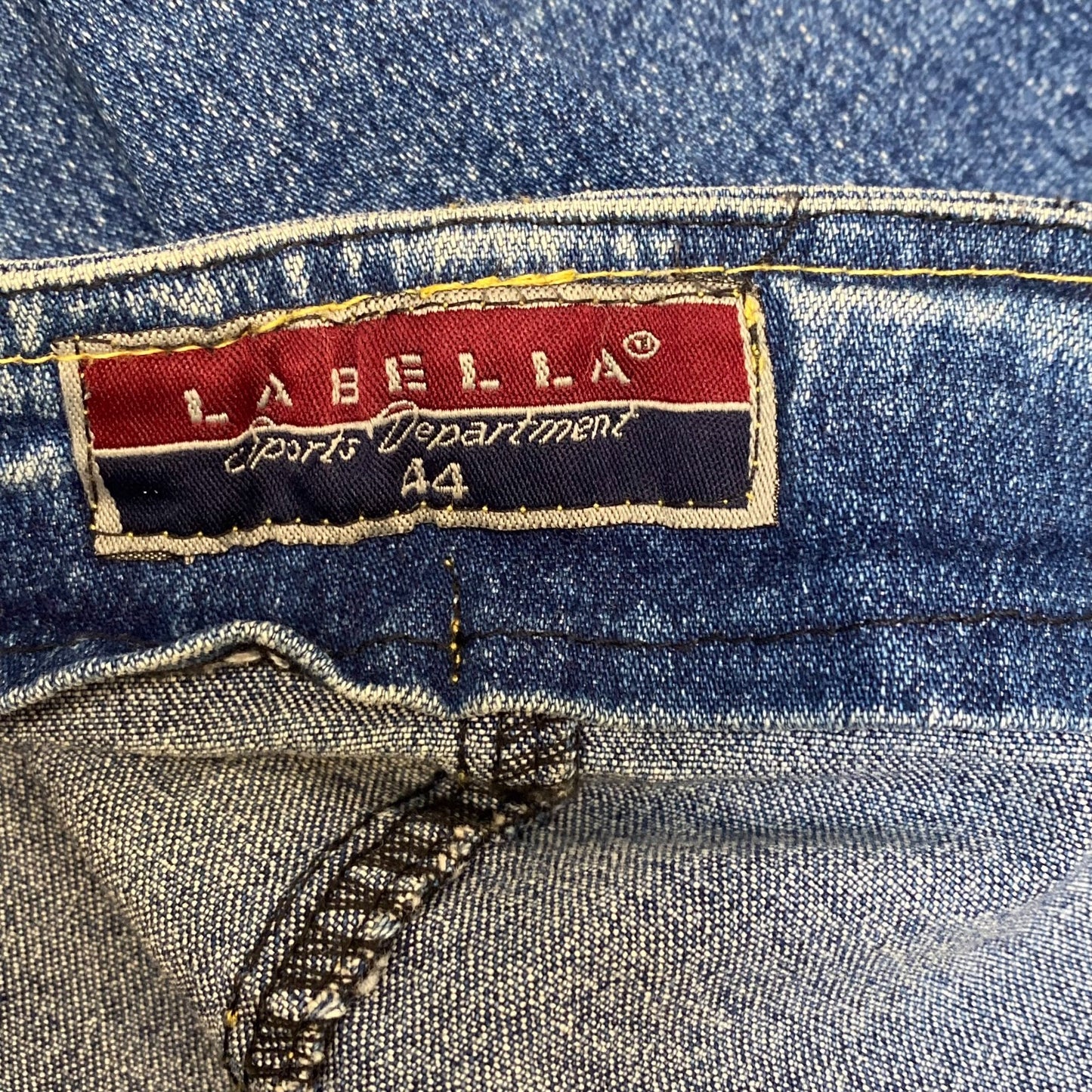 LaBella Mini Skirt Womens XL Blue Denim Faded Stretch Comfort Medium Wash Belted