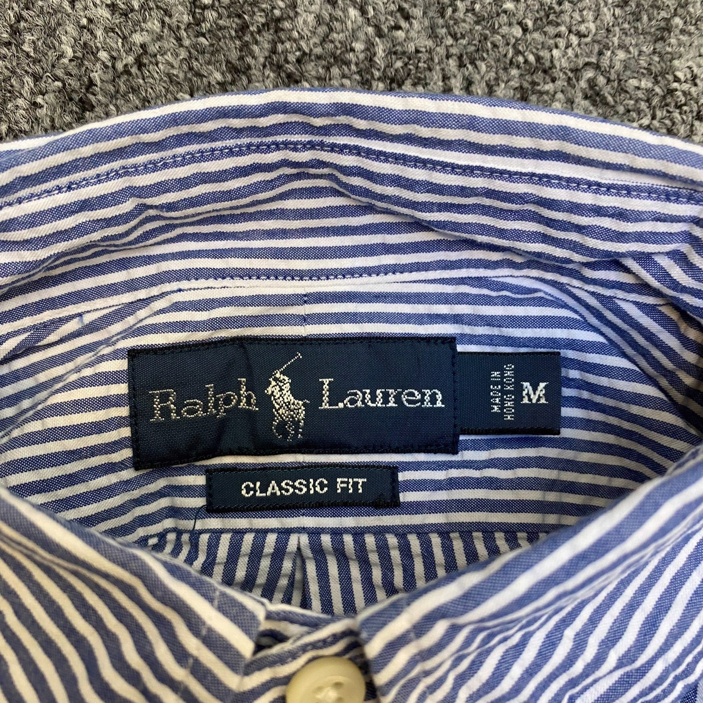 Ralph Lauren Shirt Mens M Blue Striped Classic Fit Red Pony Logo Button Down