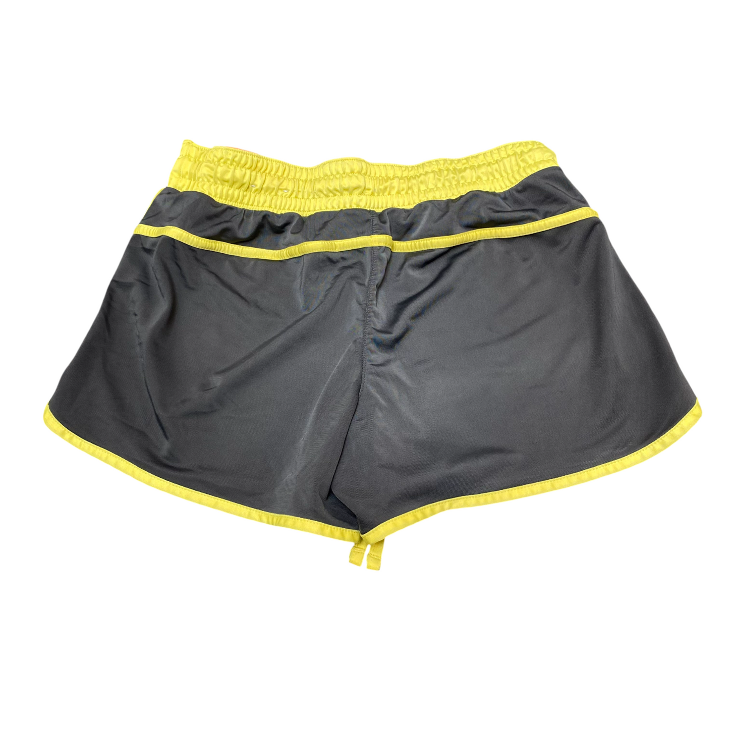 Running Sprinter Shorts Womens 29W Grey Yellow Drawstring Waist Dolphin Hem