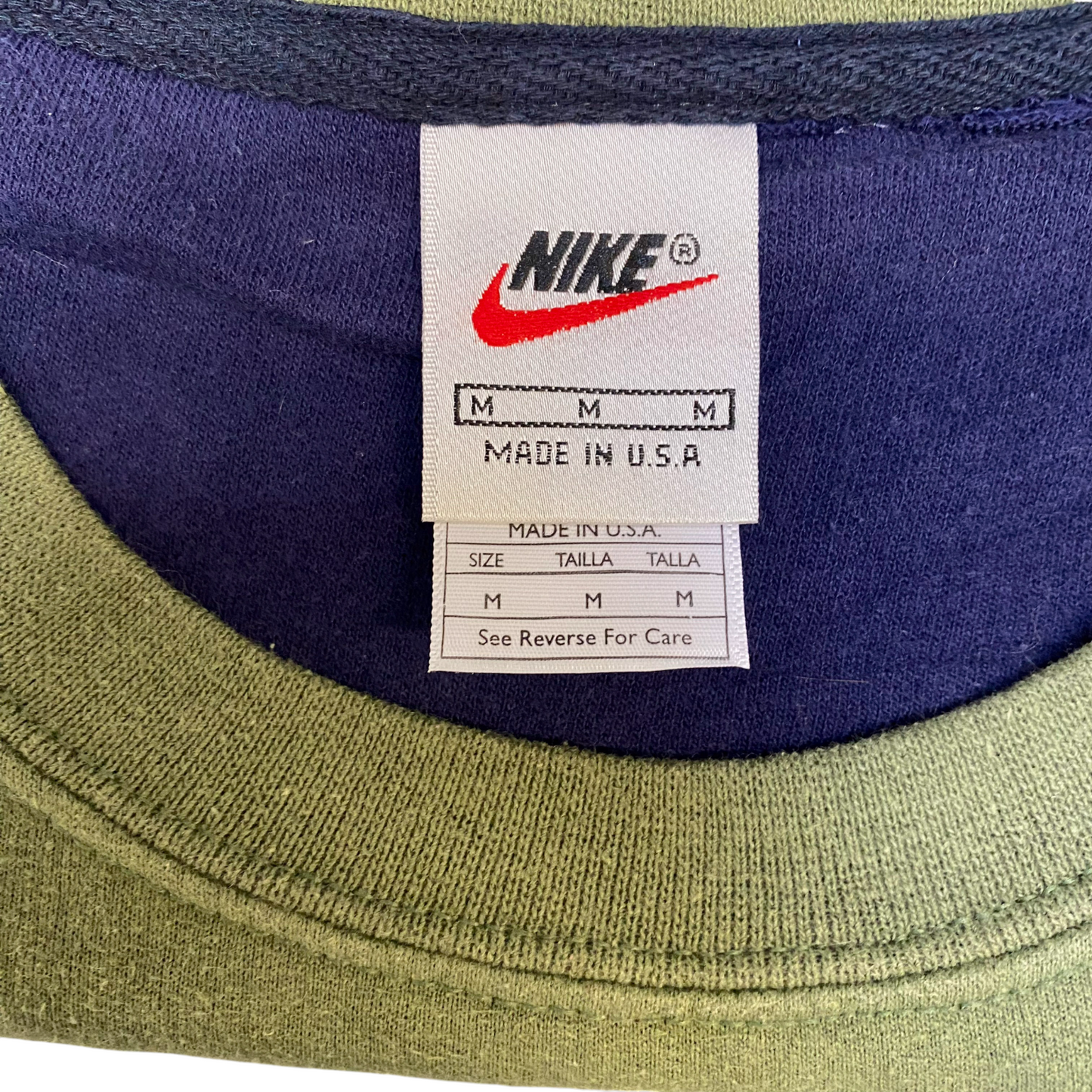 Nike Reworked Sweatshirt Mens M Navy Green Embroidered Spellout Logo Vintage Y2K