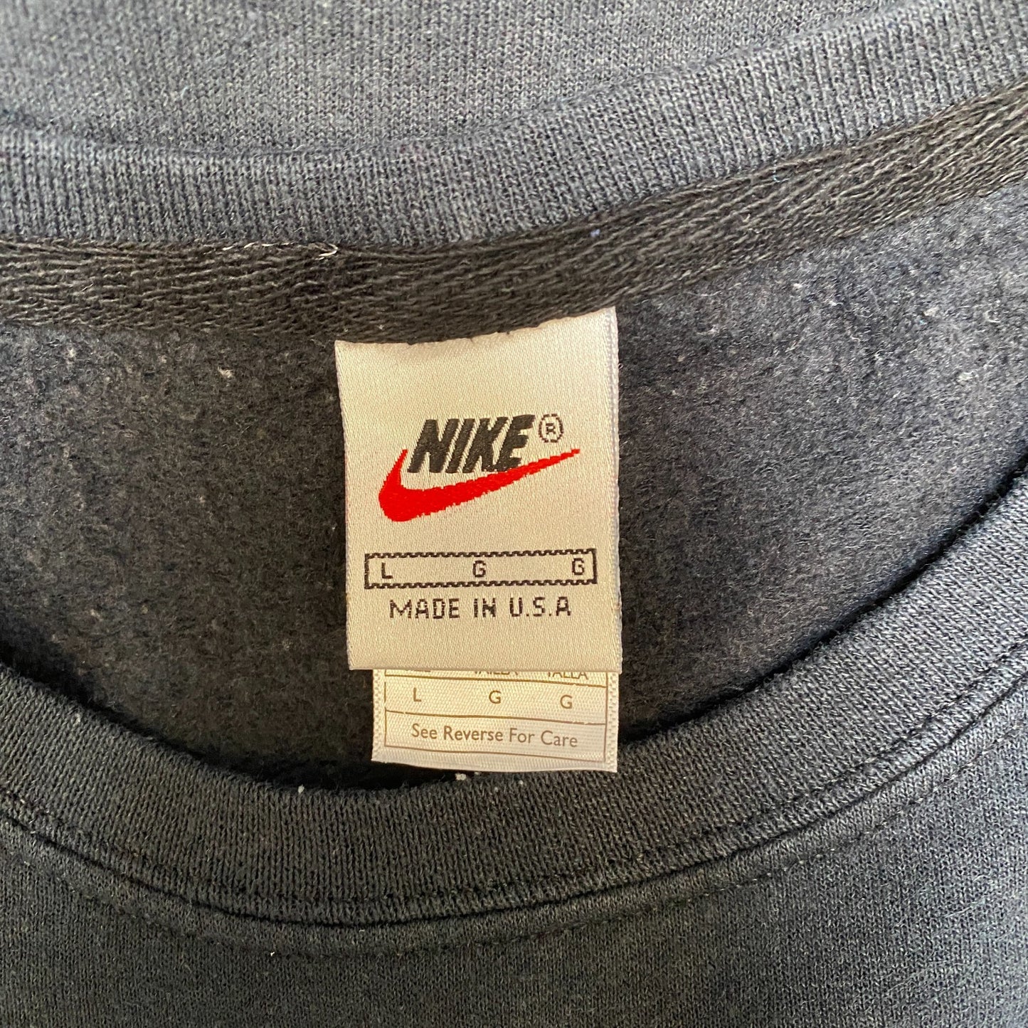 Nike Reworked Sweatshirt Mens Large Blue Black Embroidered Spellout Logo Vtg Y2K