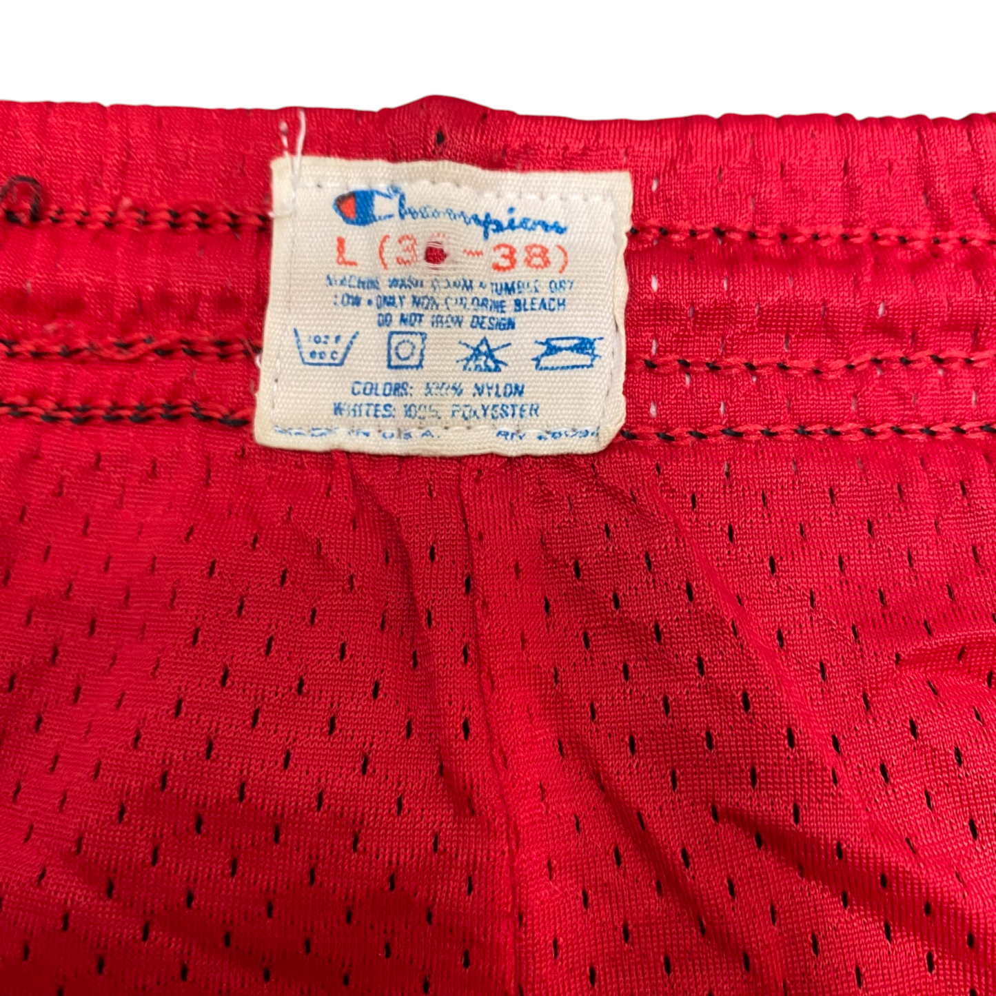 Basketball Shorts Mens Large Red Nylon Allover Mesh Drawstring Elastic Waist