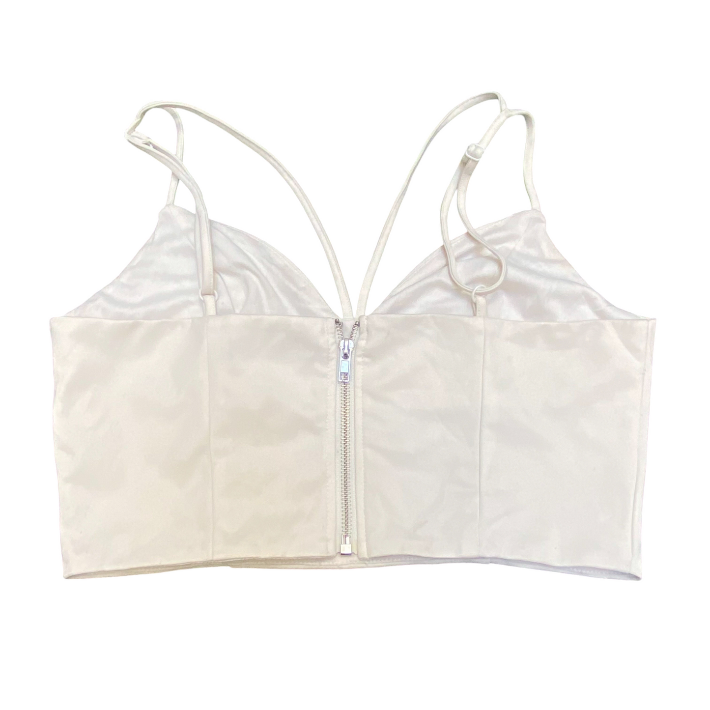 Ally Sexy Corset Top Womens S White Satin Spaghetti Strap V Neck Back Zip Comfor
