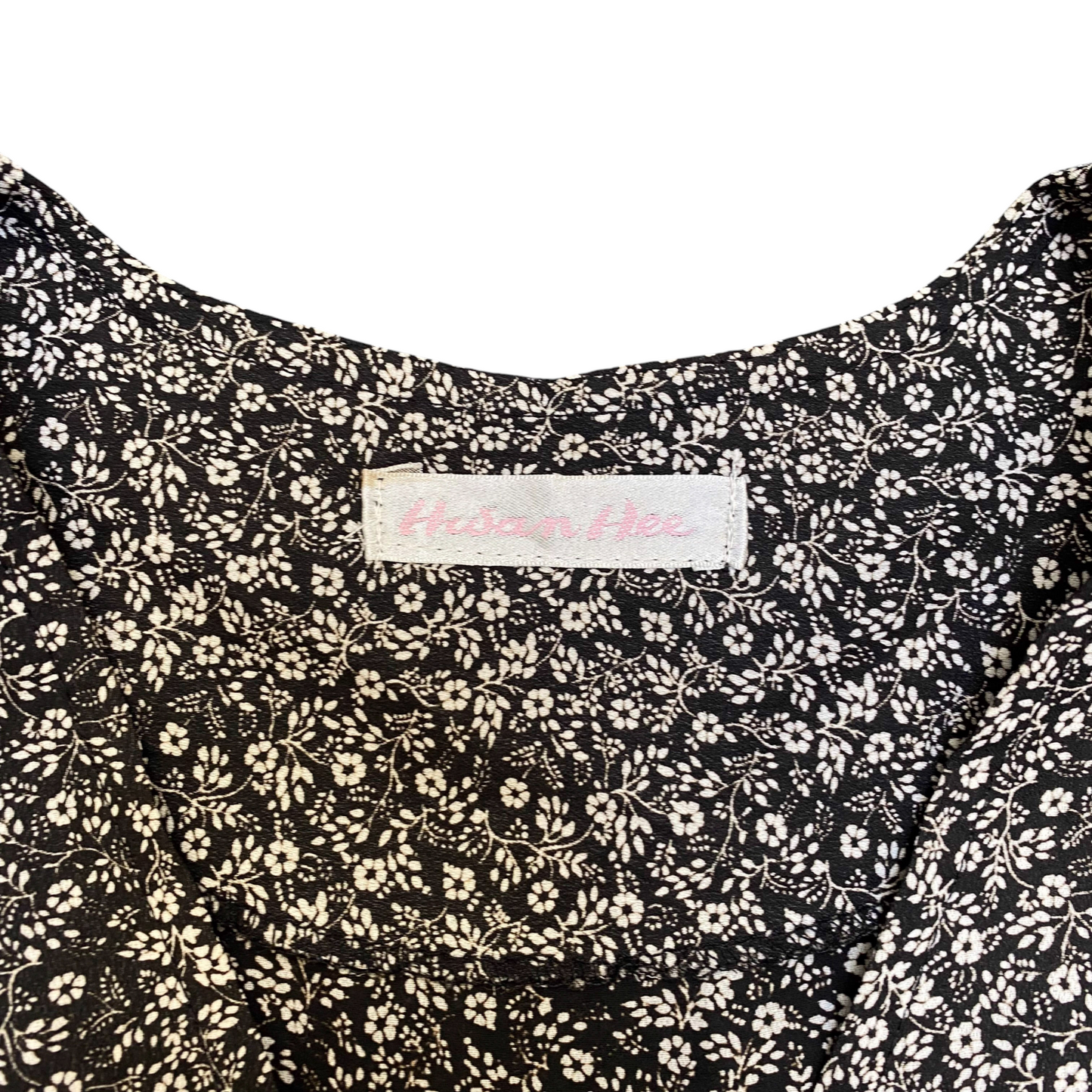 Husan Hee Blouse Top Women M Black White Flower Print Sleeveless Lightweight