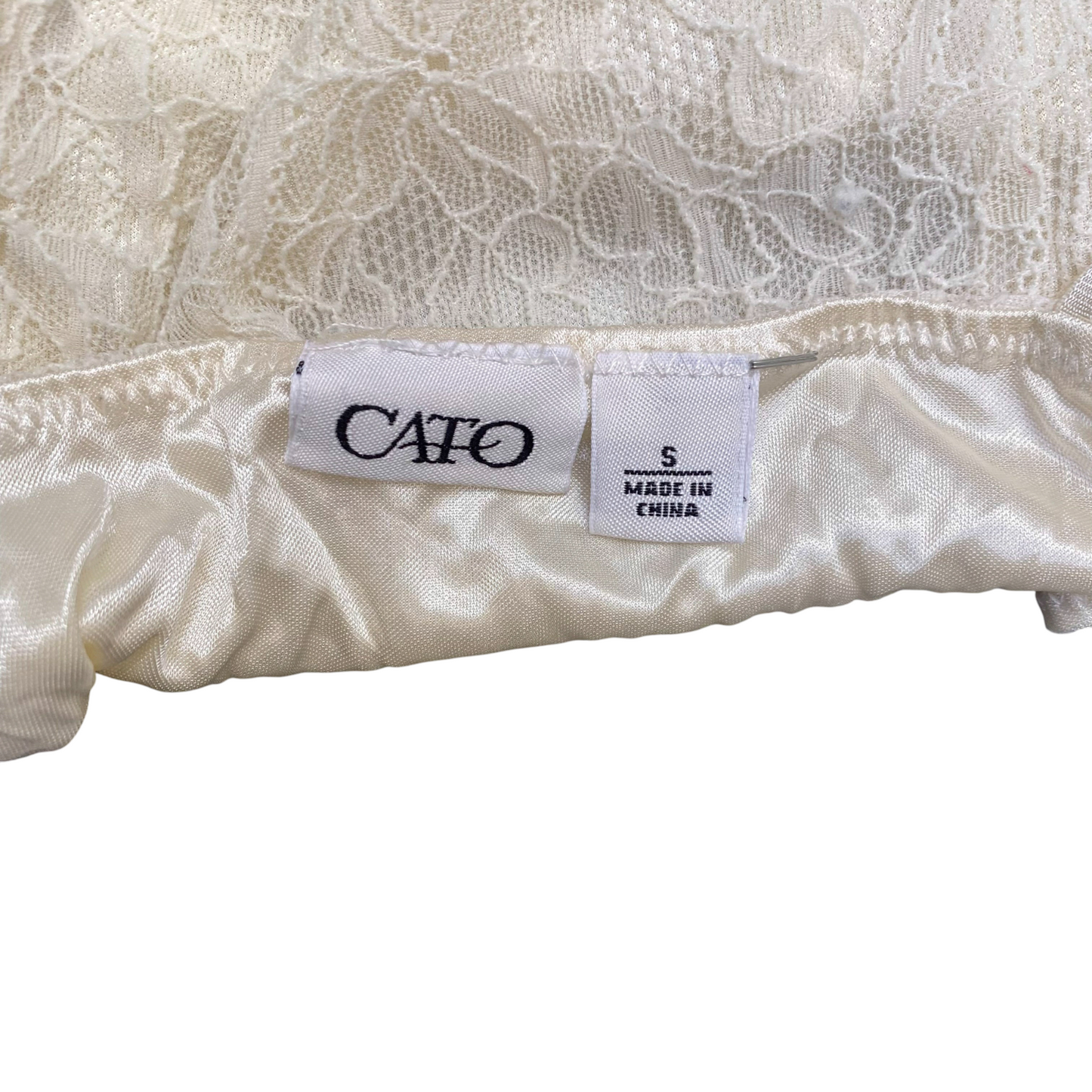 Cato Camisole Top Womens S Cream Lace Floral Adjustable Strap V-Neck Pullover