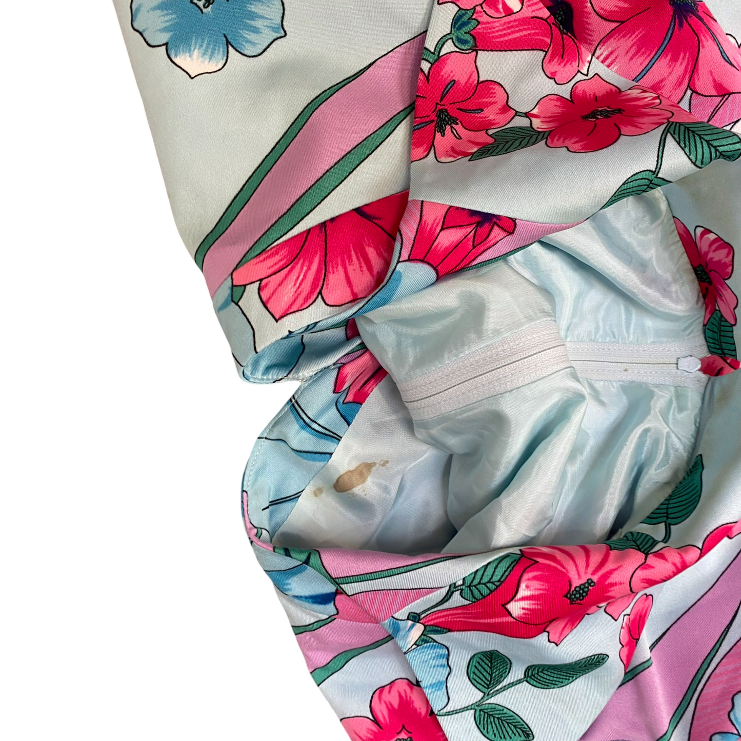 Womens Maxi Dress S Blue Pink Floral Comfy Short Sleeve Collared V Neck Back Zip