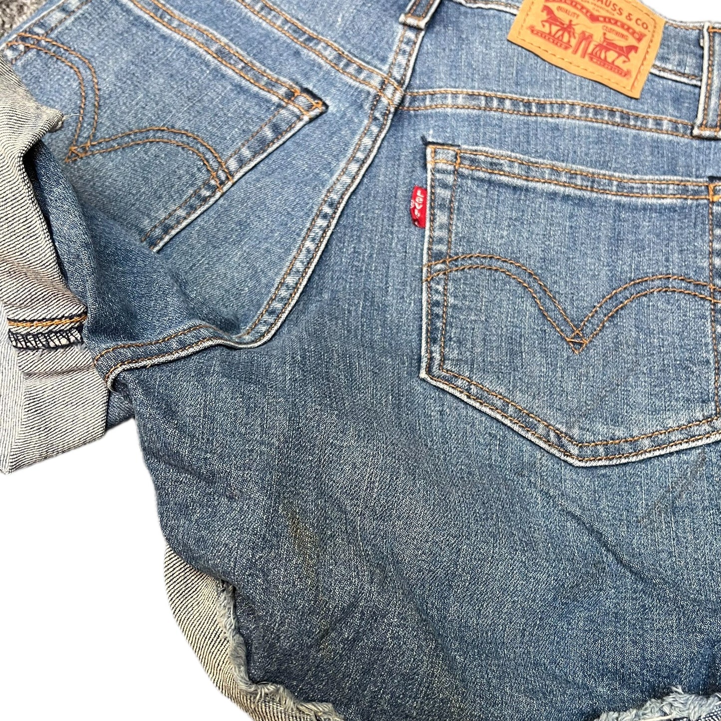 Levi's Wedgie Shorts Fits as Womens Small 24" Waist Blue Denim Distressed Cuffed