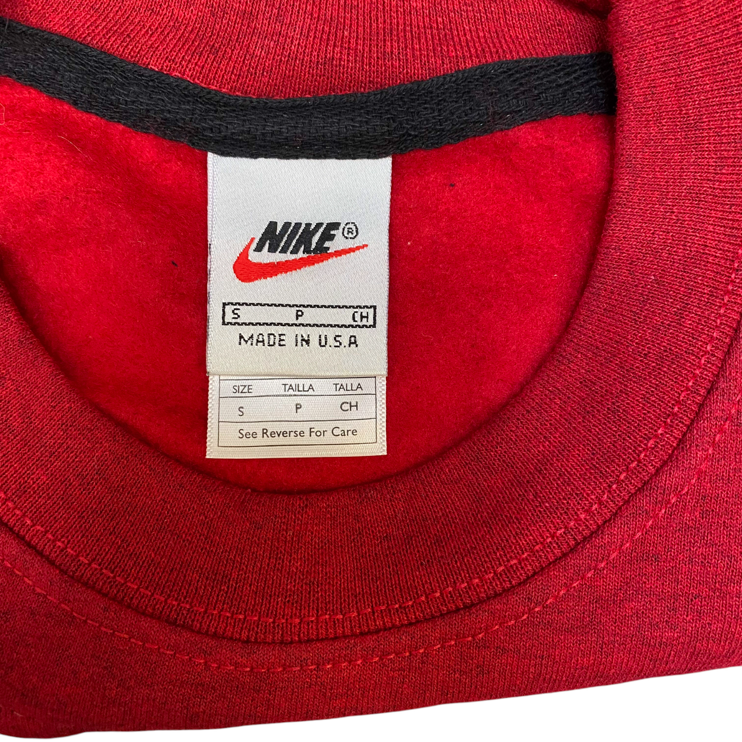 Nike Reworked Sweatshirt Mens S Red Grey Embroidered Spellout Logo Vintage Y2K