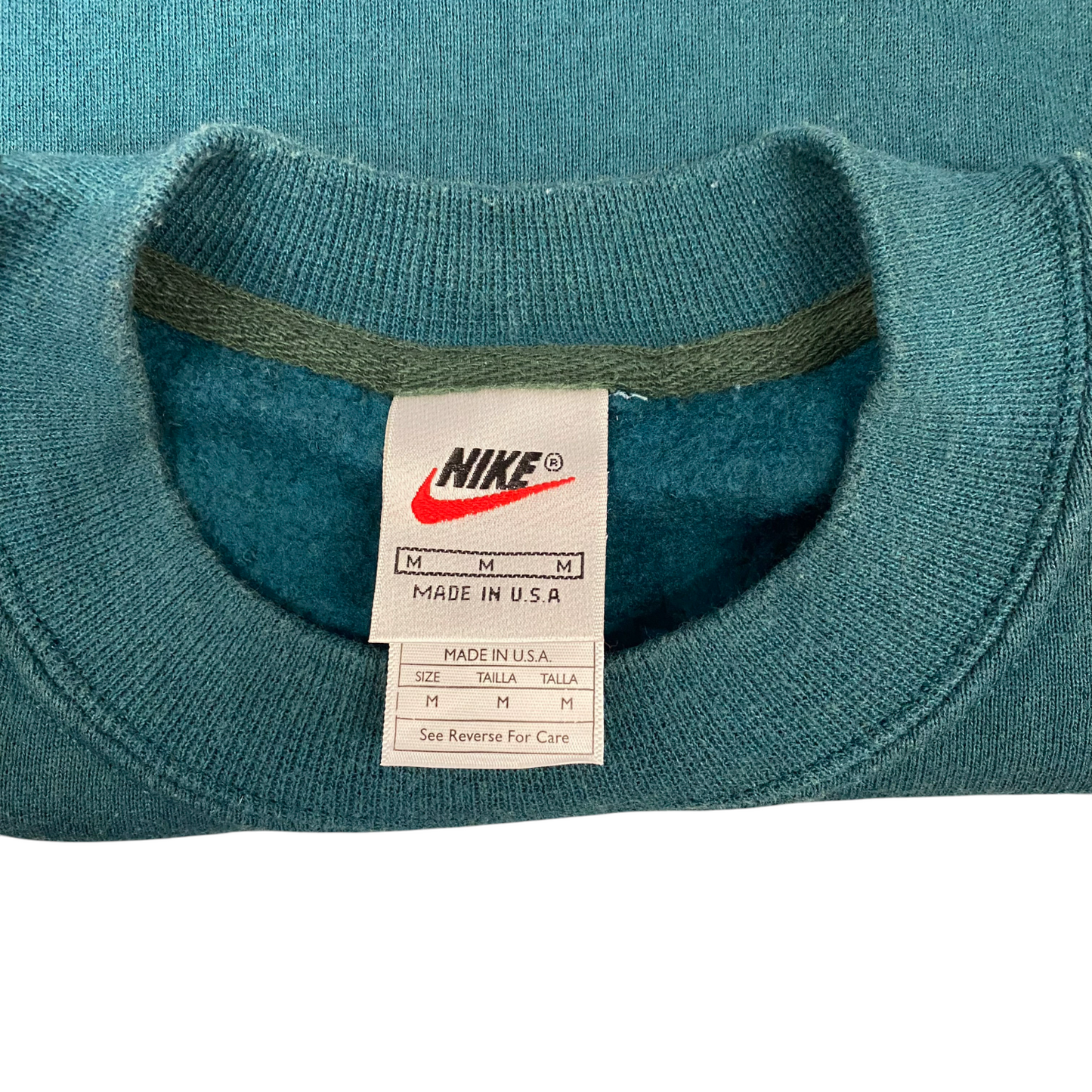 Nike Reworked Sweatshirt Mens M Teal Red Embroidered Spellout Logo Vintage Y2K