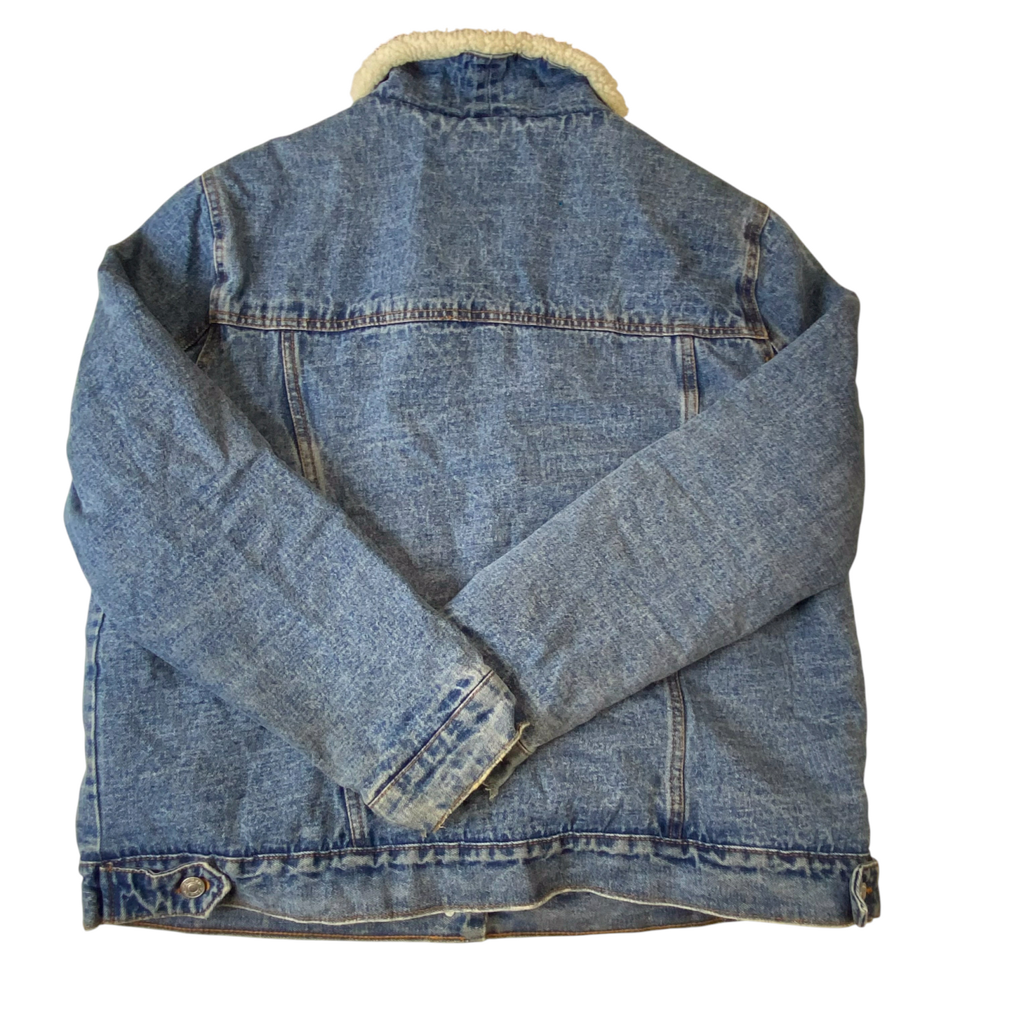 Denim & Co. Trucker Jacket Womens L Blue Cozy Sherpa Lined Collared Button Up