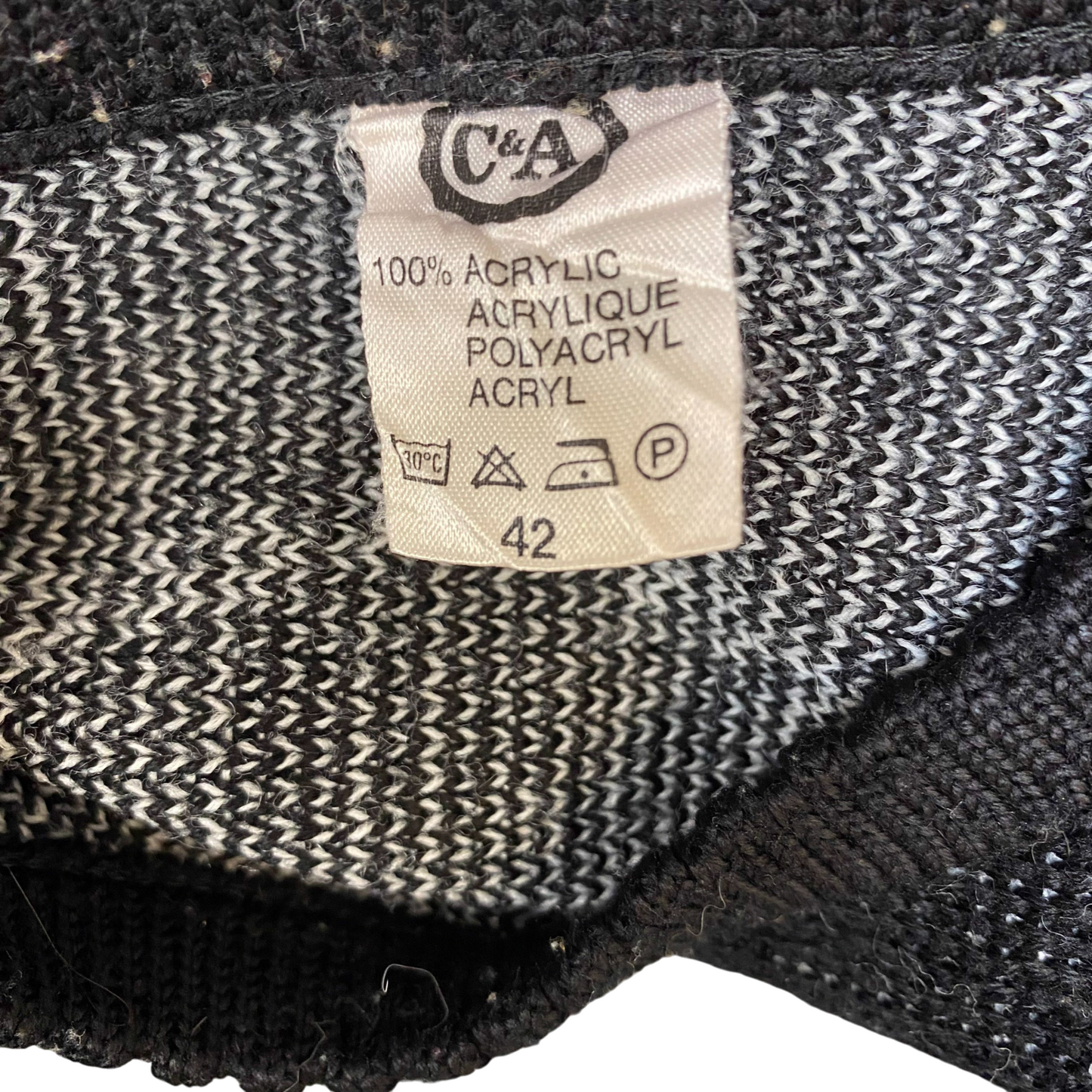 C&A Jumper Womens Large Black White Striped Warm Winter Crew Neck Pullover