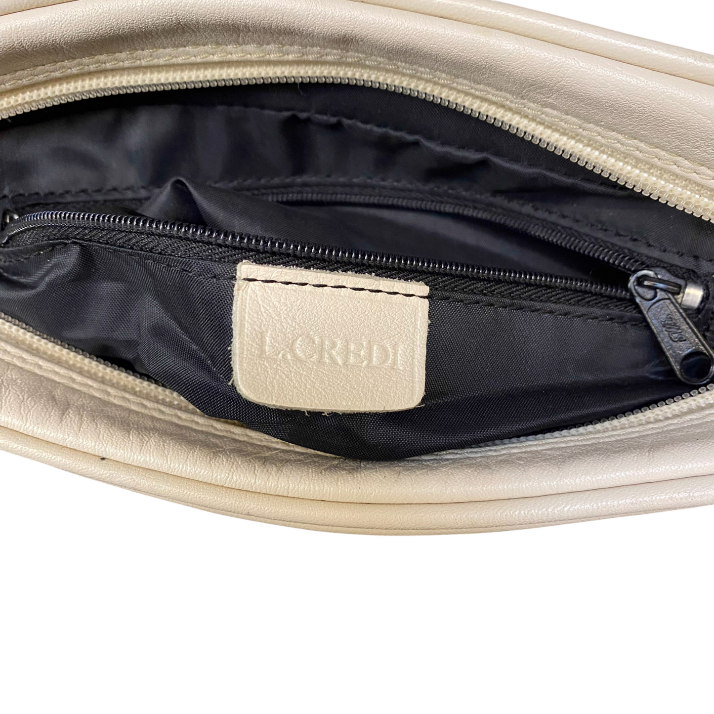 L.Credi Crossbody Bag Womens White Pebbled Leather Snap Flap Adjustable Strap