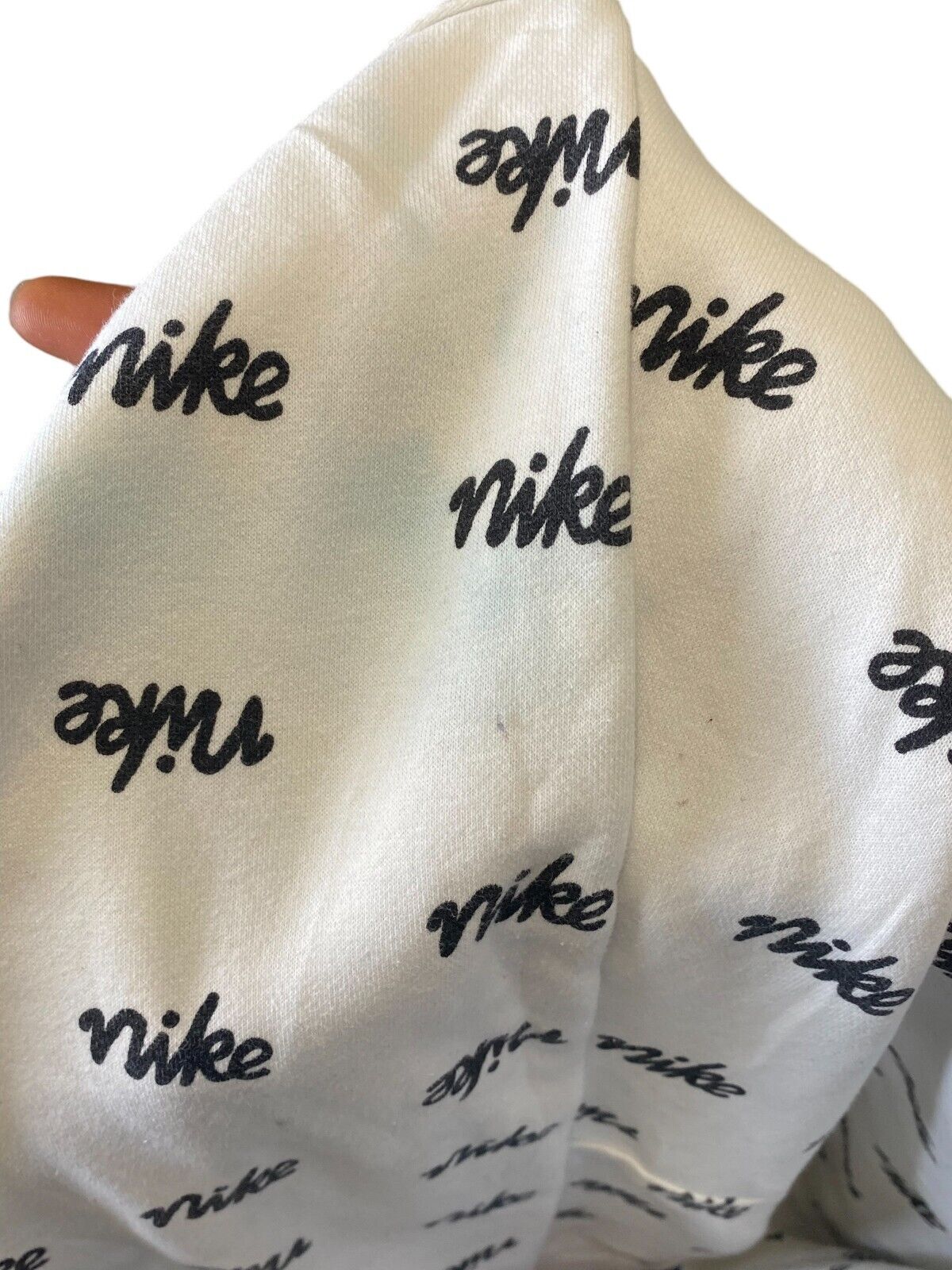 Nike Sportswear Hoodie Mens Small White Allover Logo Print Standard Fit Pullover