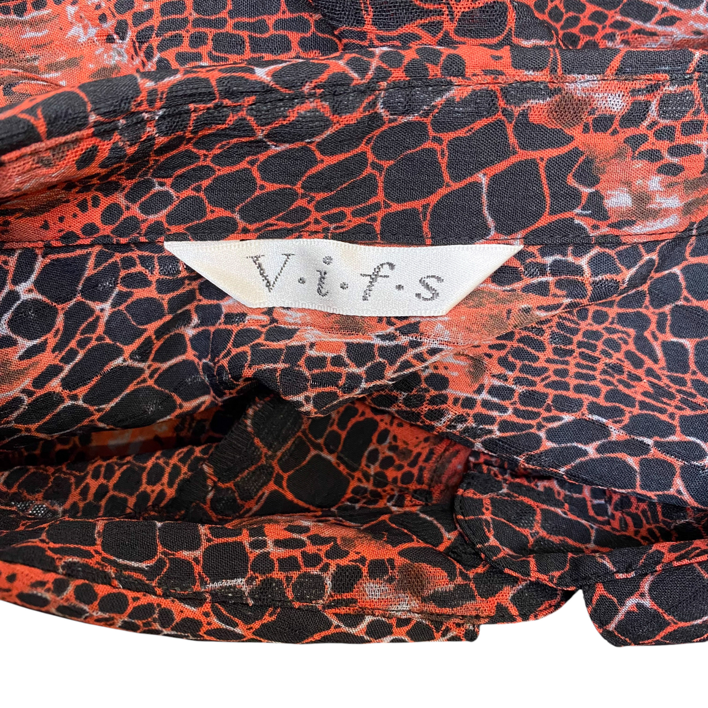 Shirt Top Womens L Red Snake Print Collared Short Sleeve Button Down Outdoor