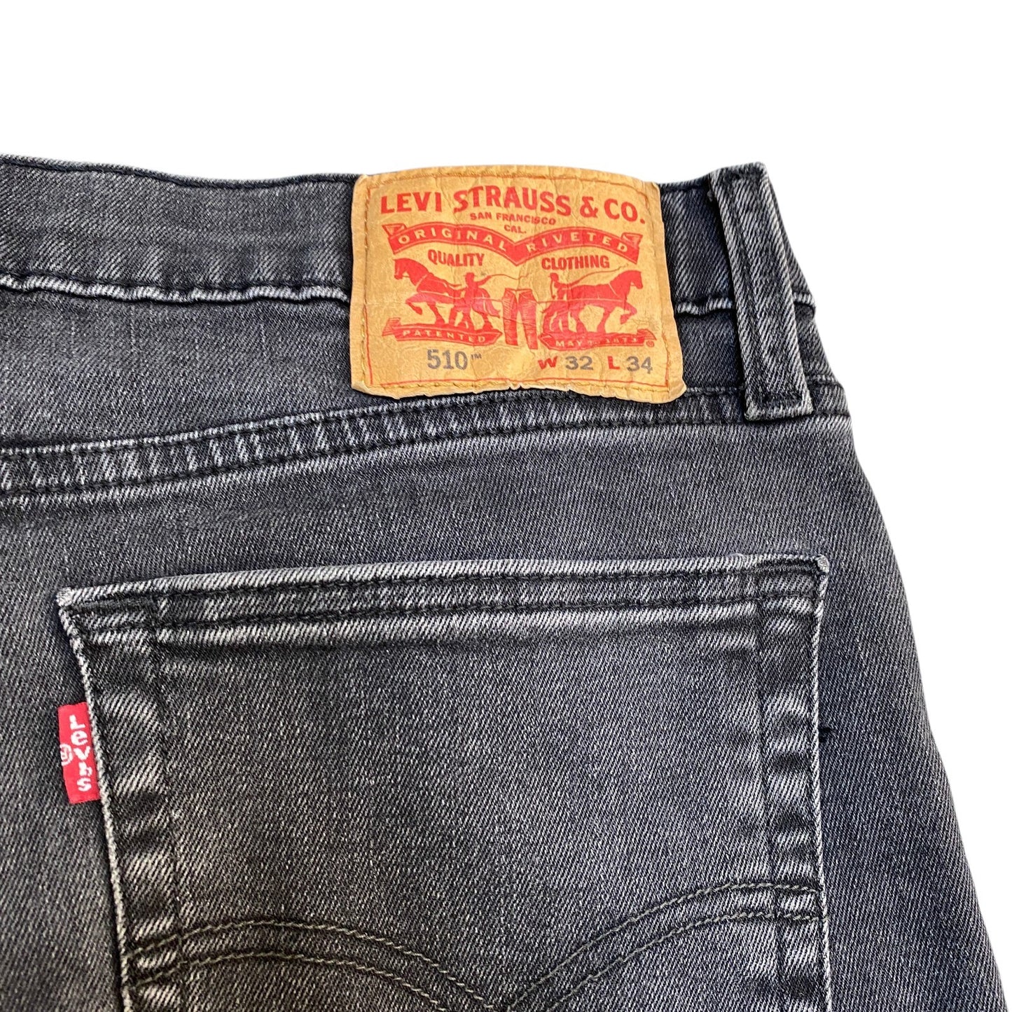 Levi's Jeans Fits as Mens 32" Waist Black Denim Distressed 5-Pockets Red Tab