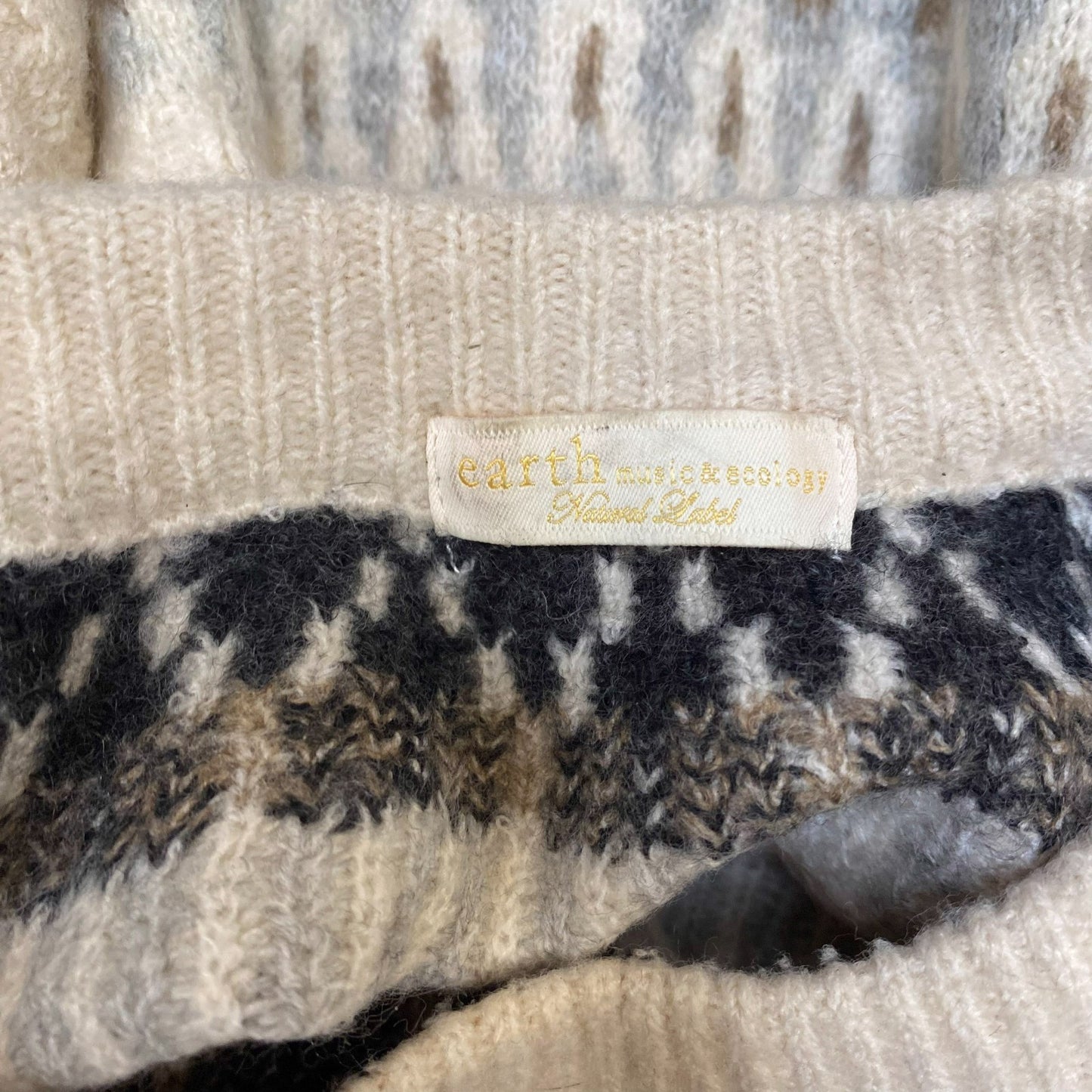 Earth Music & Ecology Jumper Womens Large Cream Fair Isle Nordic Warm Pullover