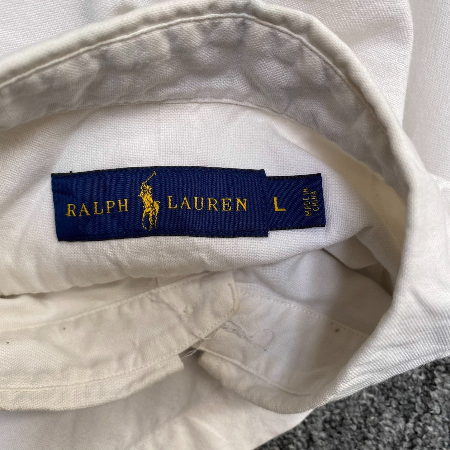Ralph Lauren Shirt Mens L White Blue Striped Short Sleeve Pocket Button Down