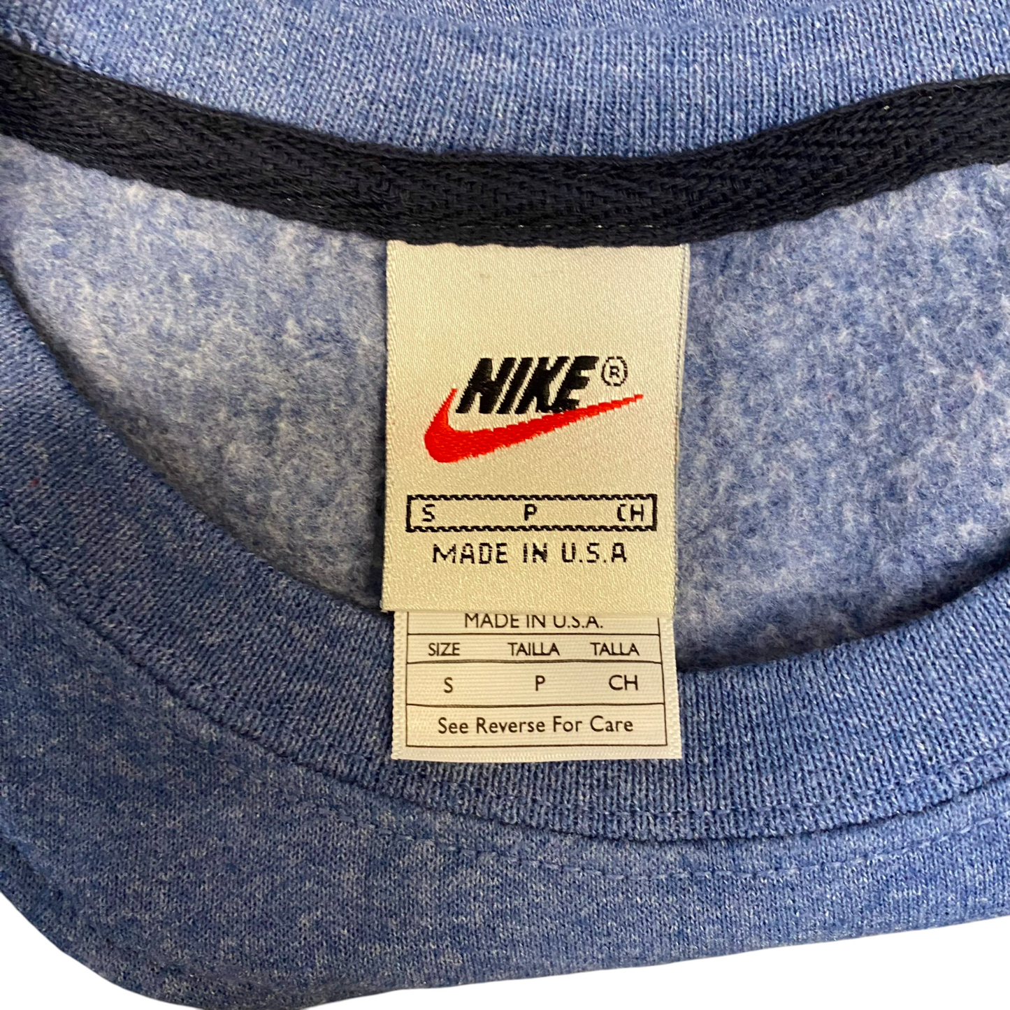 Nike Reworked Sweatshirt Mens S Blue Black Embroidered Spellout Logo Vintage Y2K