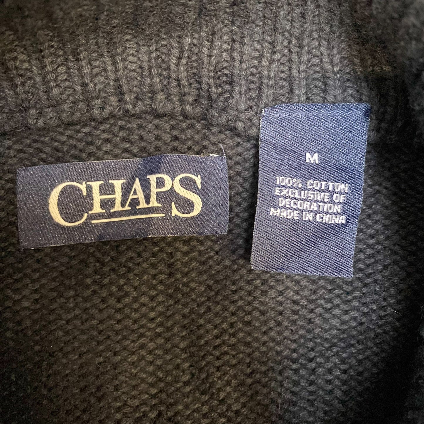 Chaps Sweater Mens Medium Navy Blue Cable Knit Classic Fit Long Sleeve Mock Neck