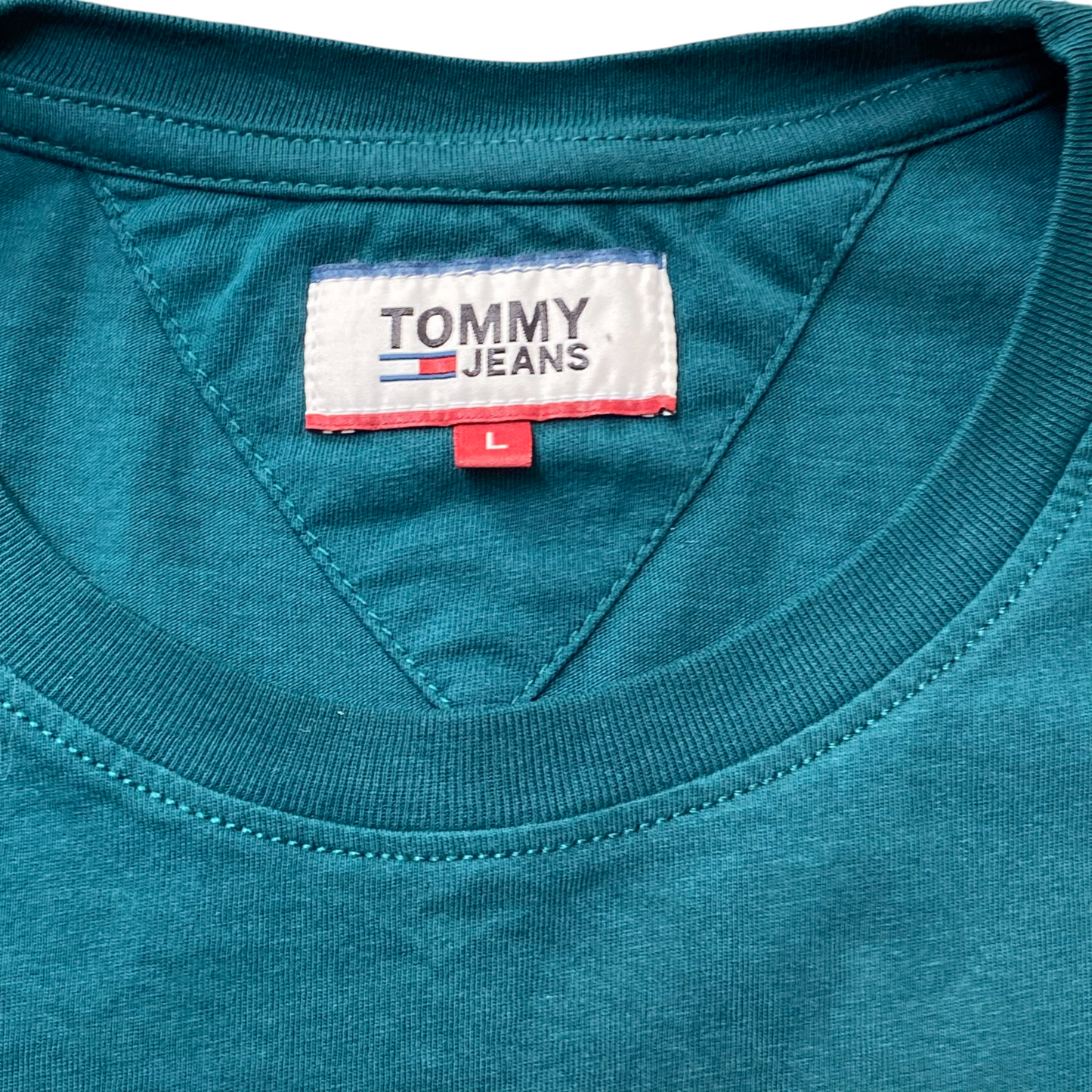 Tommy Jeans T Shirt Womens L Green Classic Logo Short Sleeve Crewneck Pullover