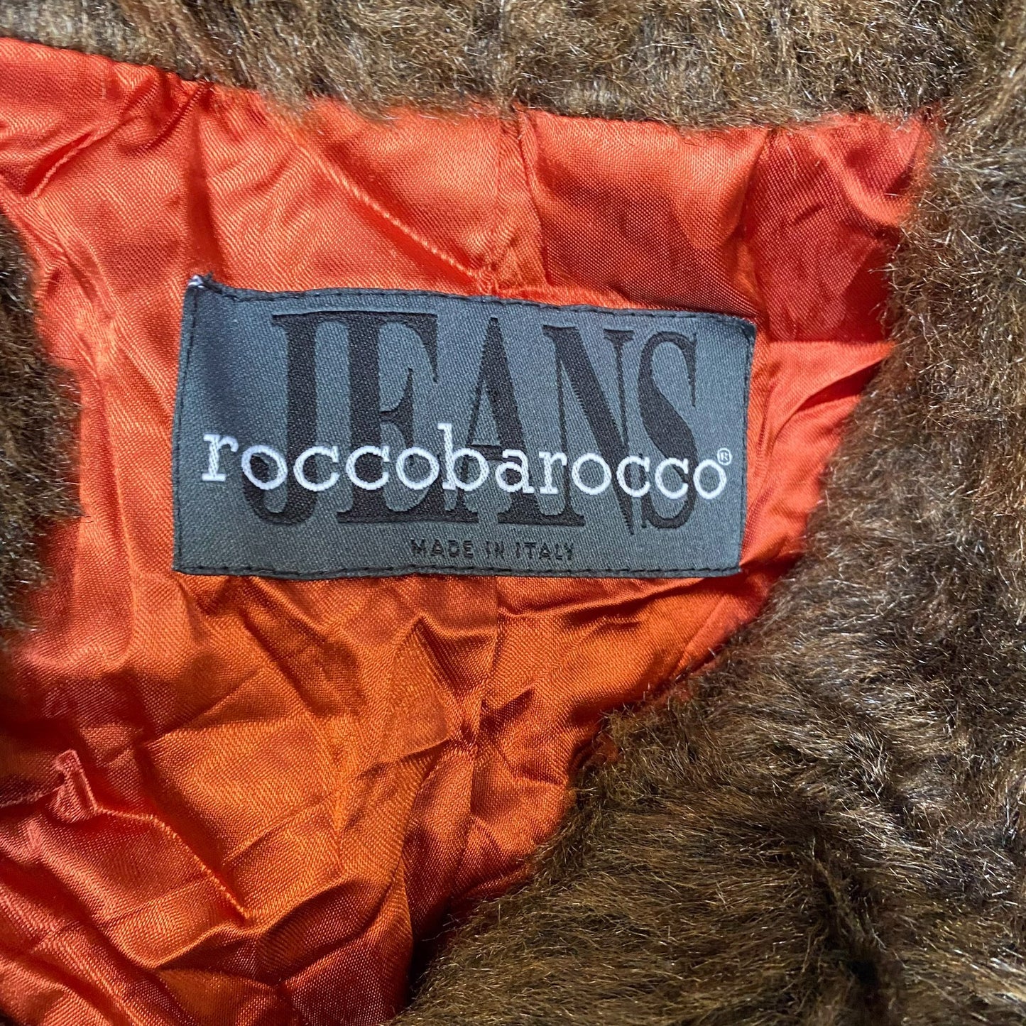 Roccobarocco Faux Fur Jacket Womens Medium Brown Lined Long Sleeve Open Front