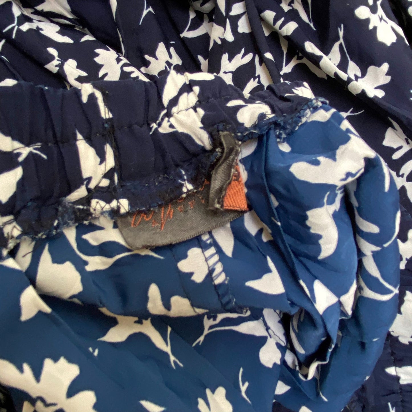 Womens A Line Skirt L Blue White Floral Print Pleated Elastic Waist Pull On