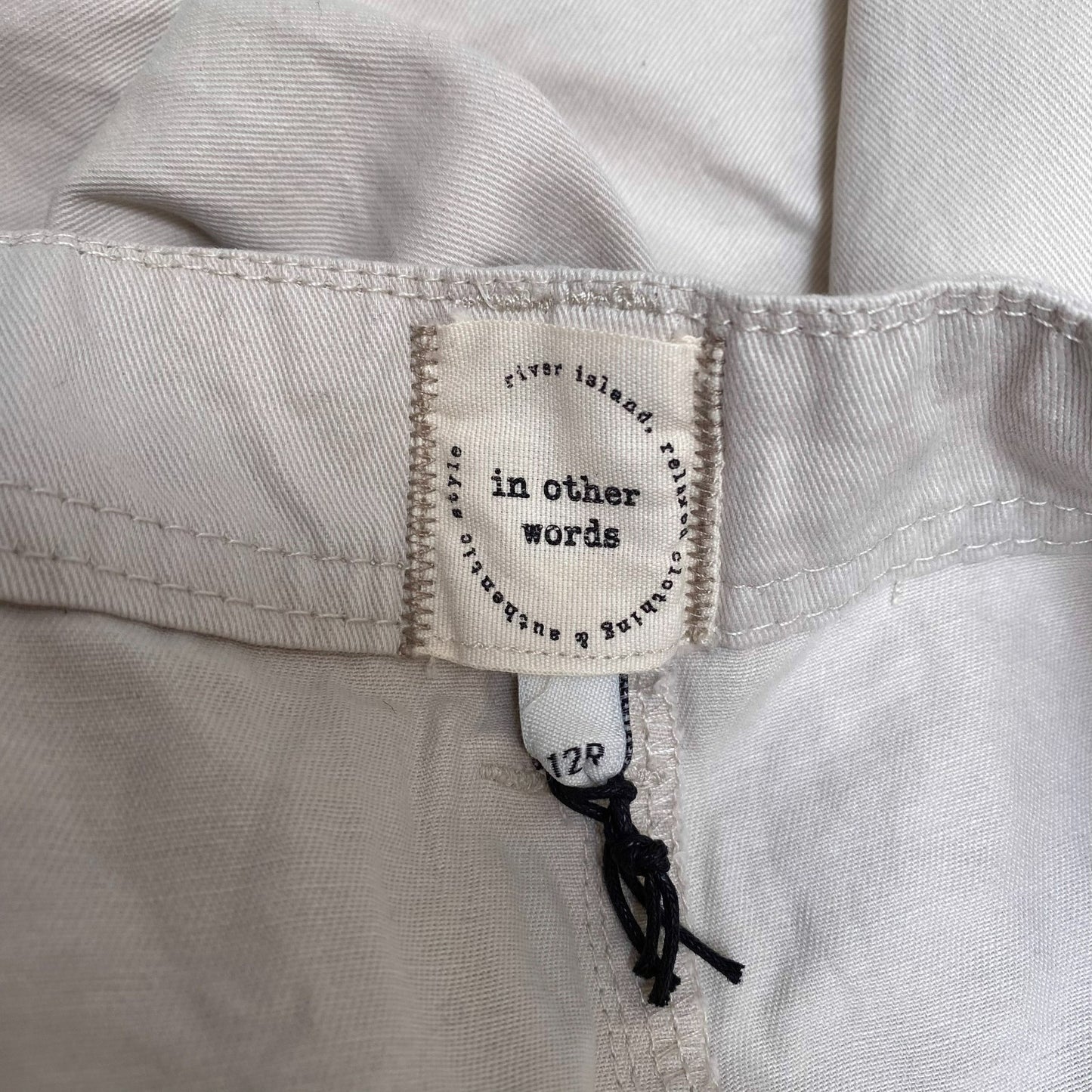 Womens Cargo Trousers Large Ivory Solid Flat Front Casual Comfort Regular Fit