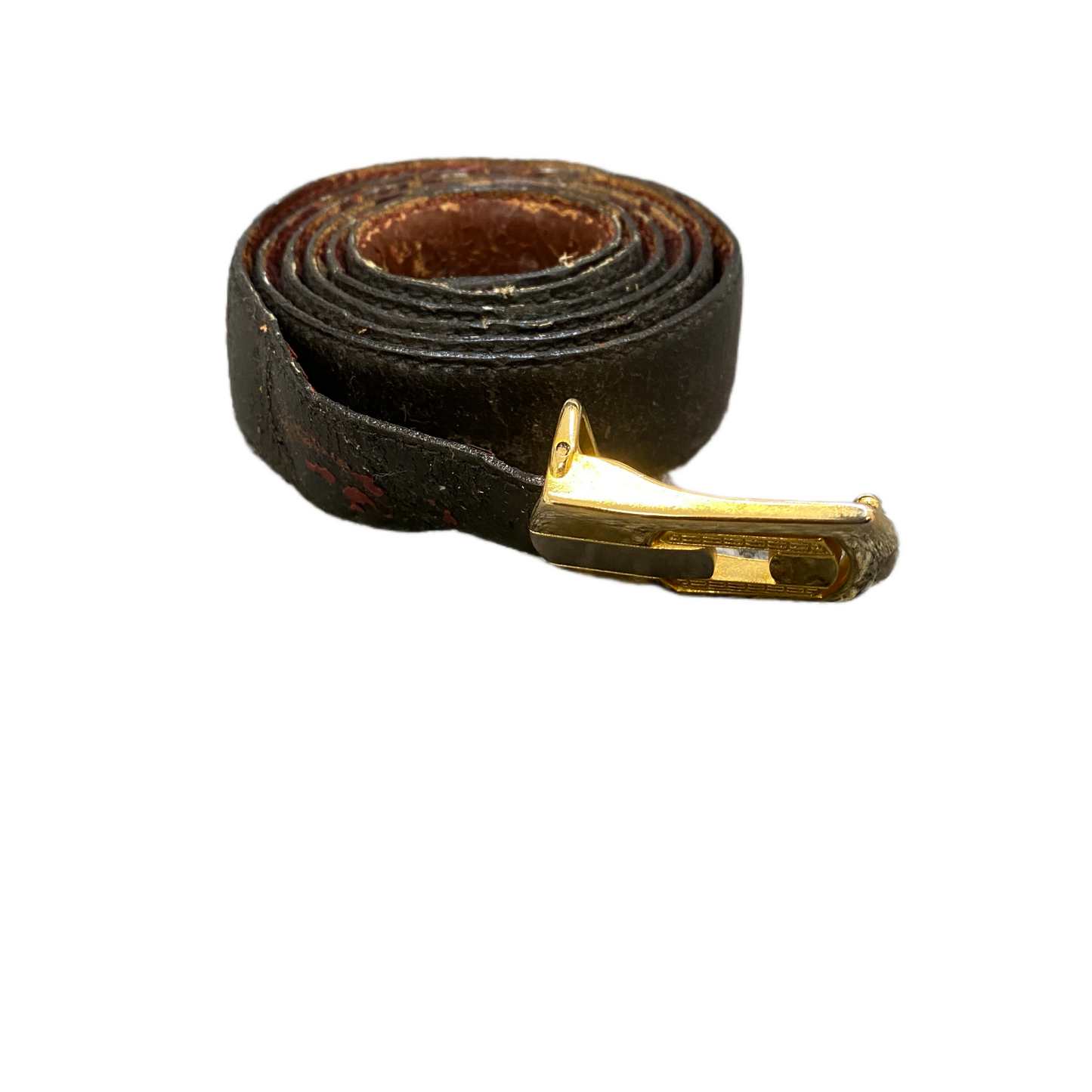 Mens Waist Belt Black Leather Adjustable Gold Tone Removable Buckle 46.5 inches