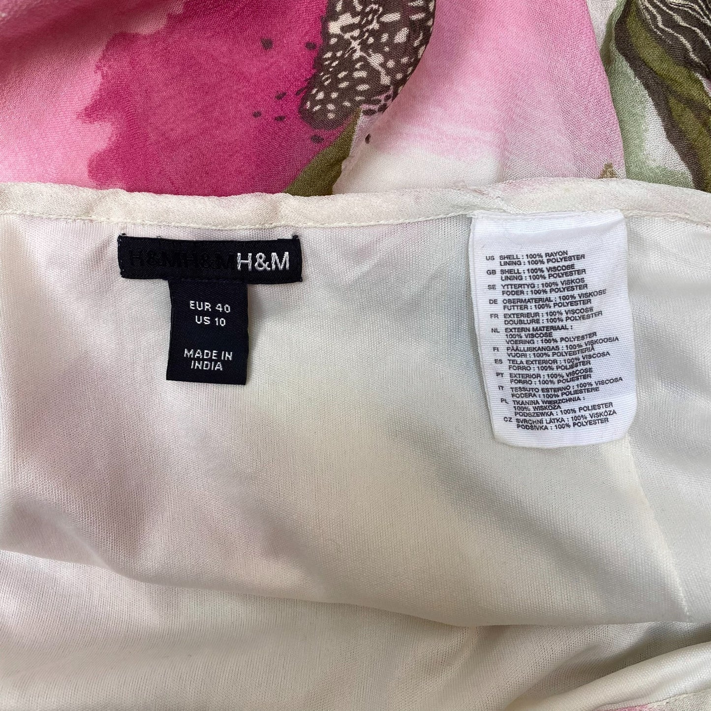 H&M A-Line Skirt Womens L White Pink Floral Midi Side Zipper Casual Outdoor