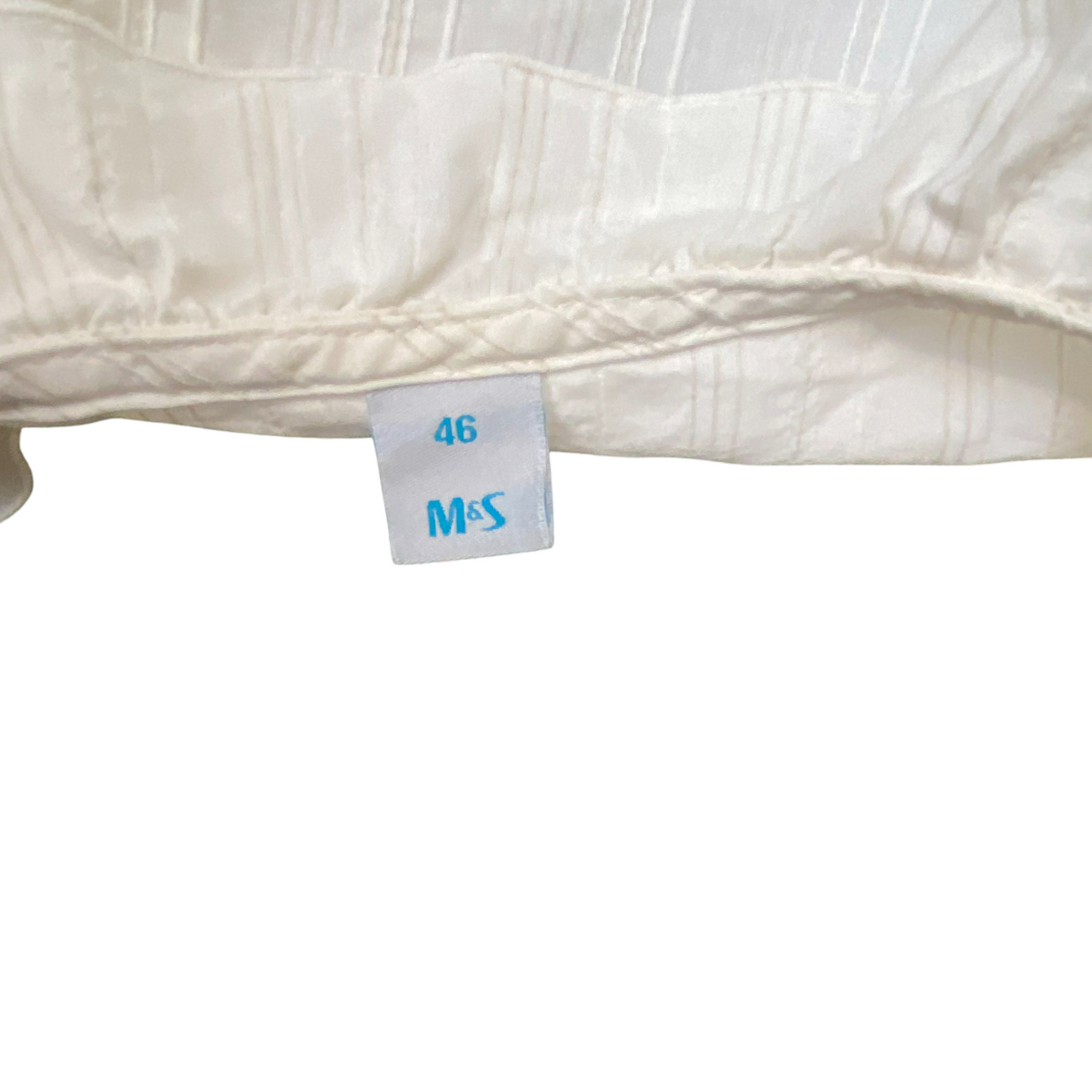 M&S Blouse Top Womens M White Striped Ruffled Trim Long Sleeve Button Front