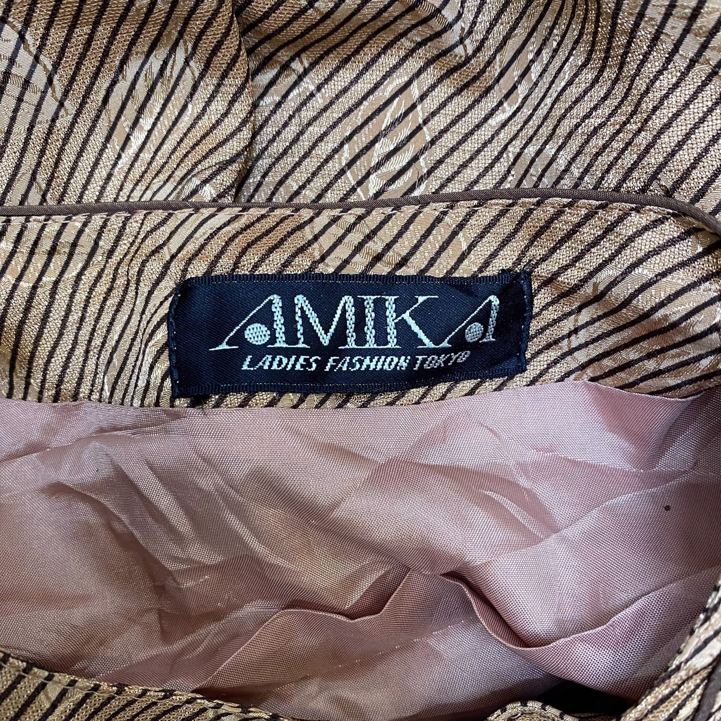 Amika Maxi Dress Womens S Brown Striped Pleated Round Neck Side Button Comfort